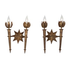 Pair of Poillerat Style Wall Sconces, French, 1940s