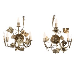 Retro Pair of Gilded Metal Sconces, French, 1960s