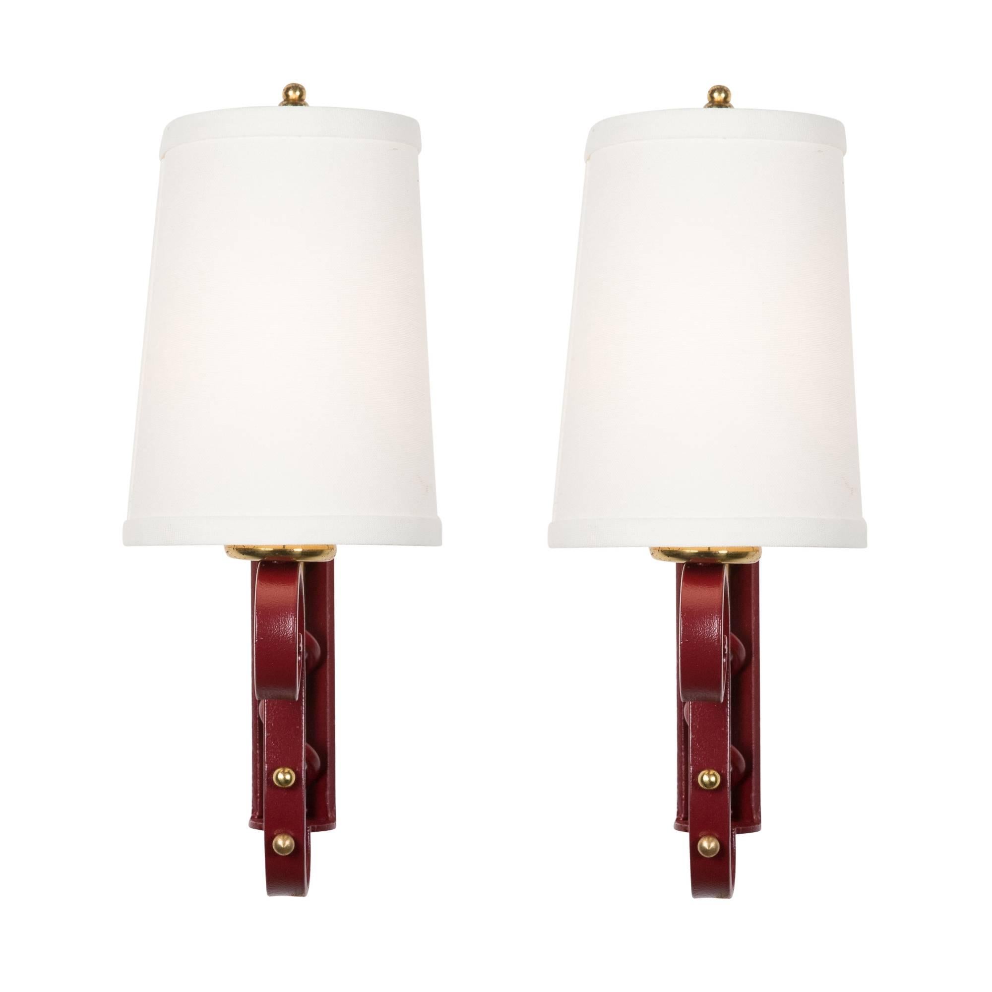 Pair of Red Lacquered Iron Sconces, French, 1950s For Sale