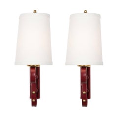 Pair of Red Lacquered Iron Sconces, French, 1950s