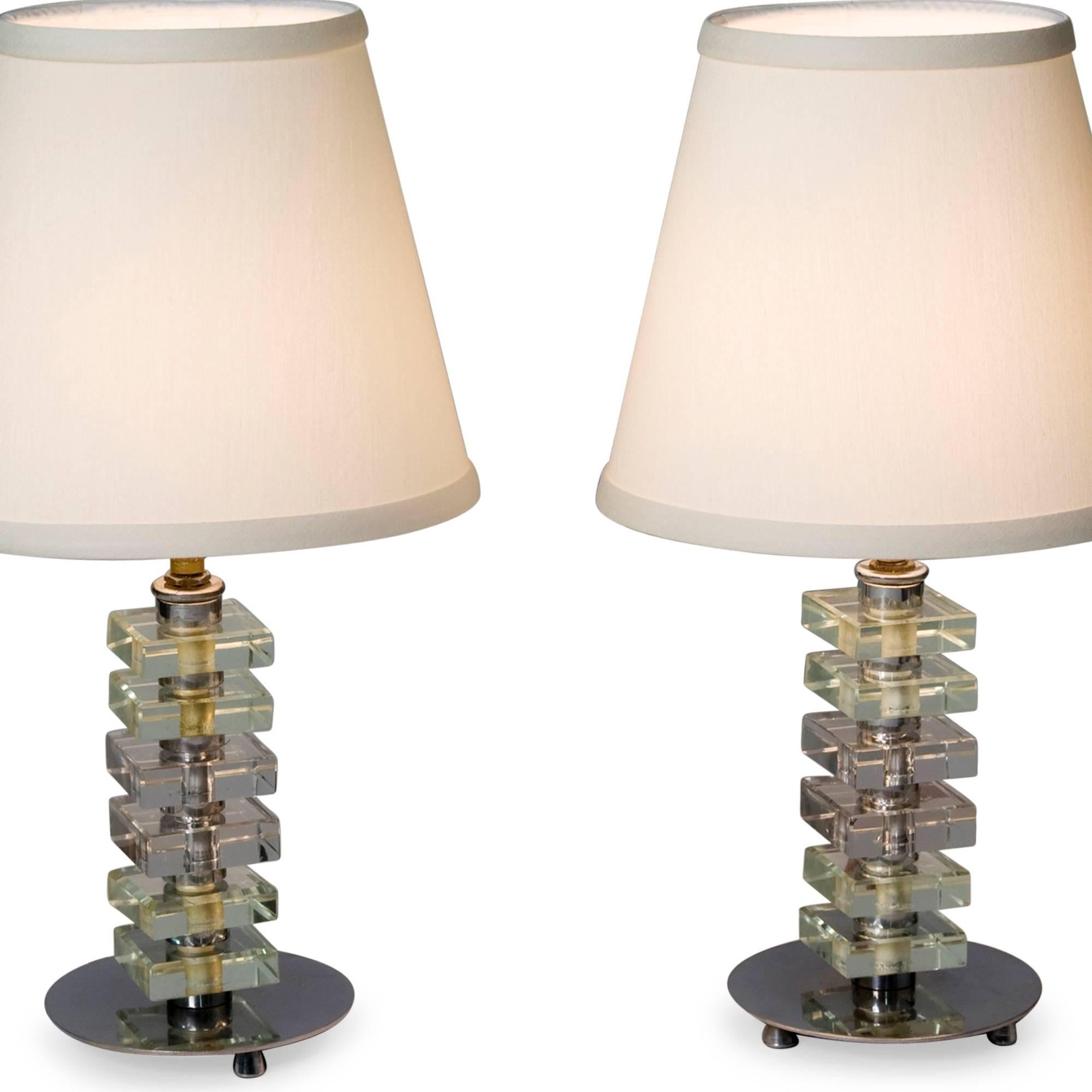 1930s French Stacked Glass Boudoir Table Lamps In Excellent Condition In Brooklyn, NY
