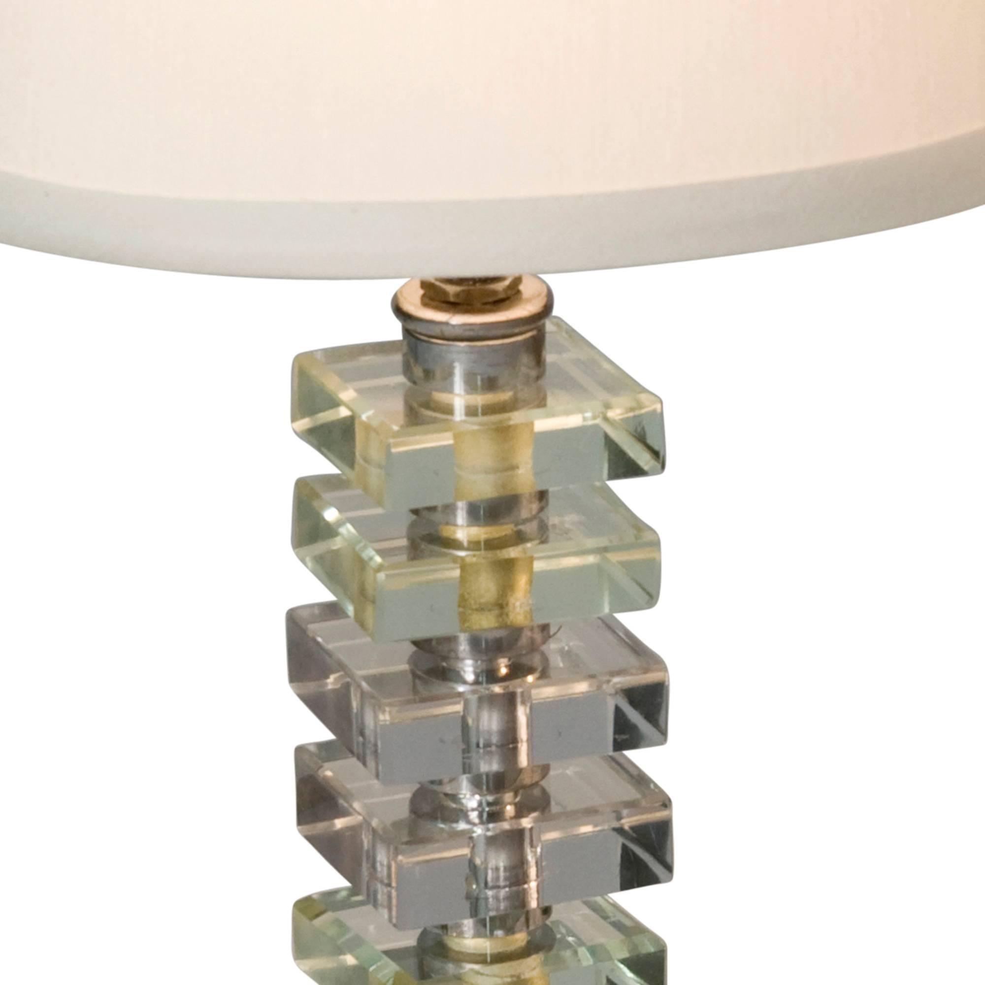 Art Deco 1930s French Stacked Glass Boudoir Table Lamps