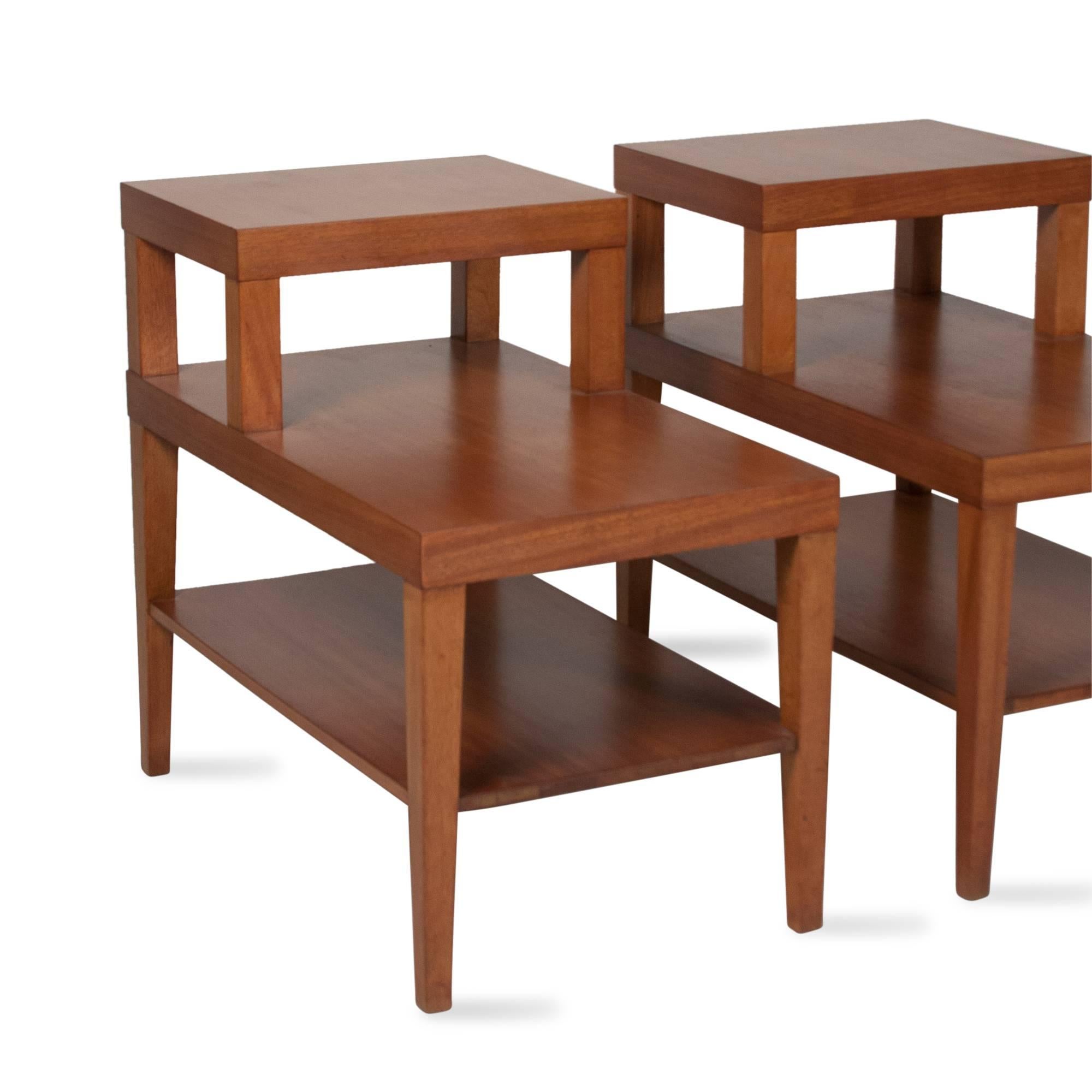 Mid-Century Modern Pair of Walnut Tiered End Tables, American, 1960s