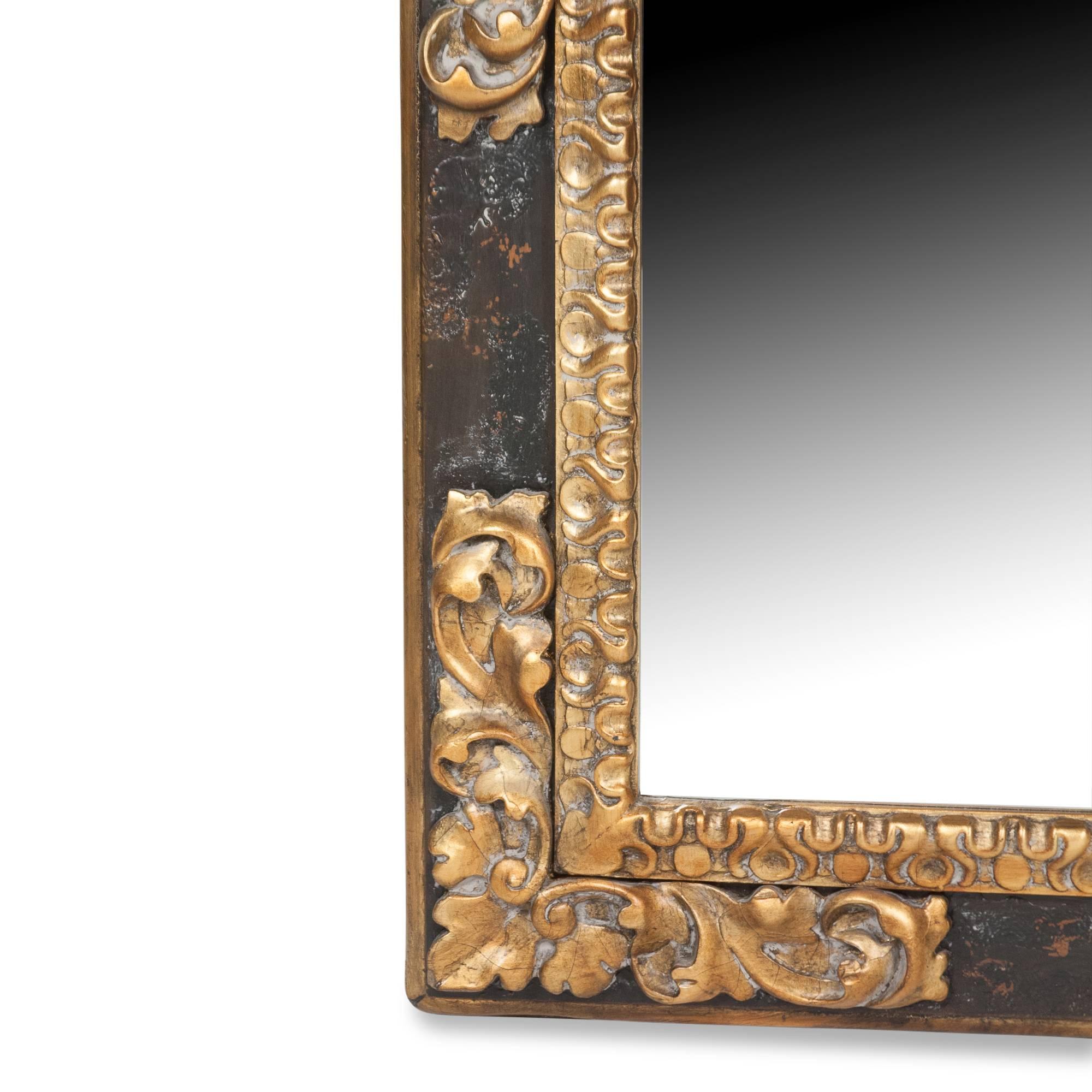 Carved wood gilt and painted frame mirror, beveled edge, American circa 2000. 52 x 43 in, depth 3 in. (Item #2367)