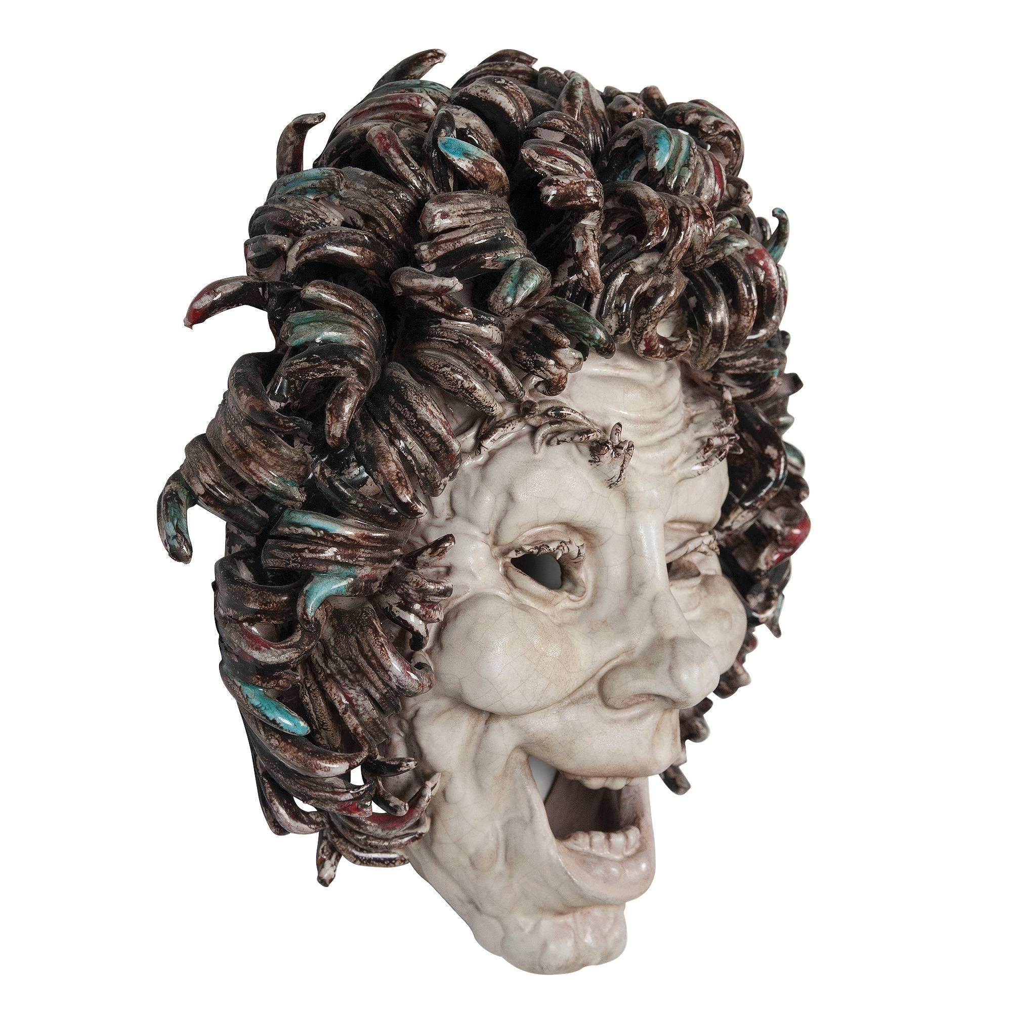 Italian Expressive Ceramic Mask by Eugenio Pattarino For Sale
