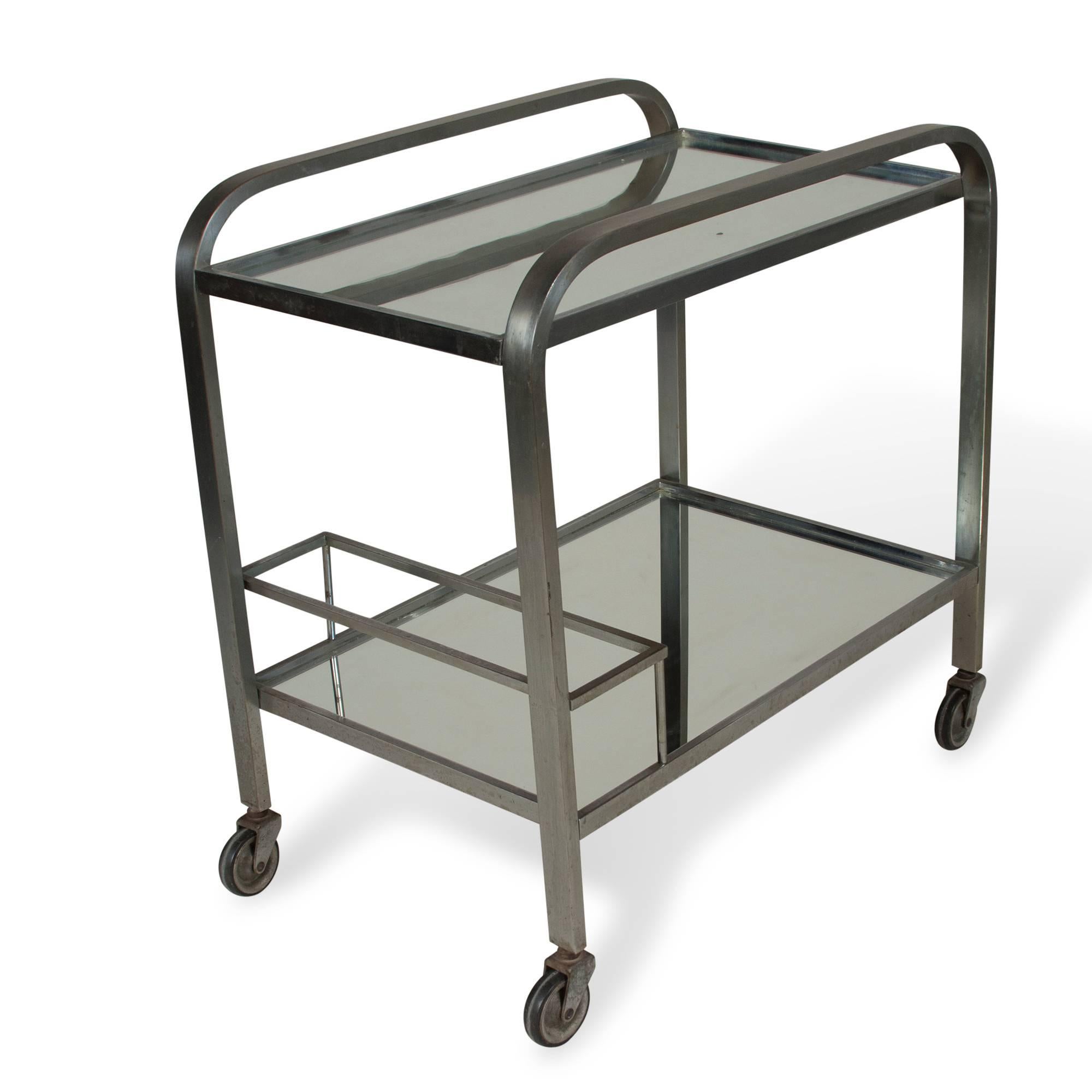 1930s Mirrored Serving Cart, French In Good Condition In Brooklyn, NY