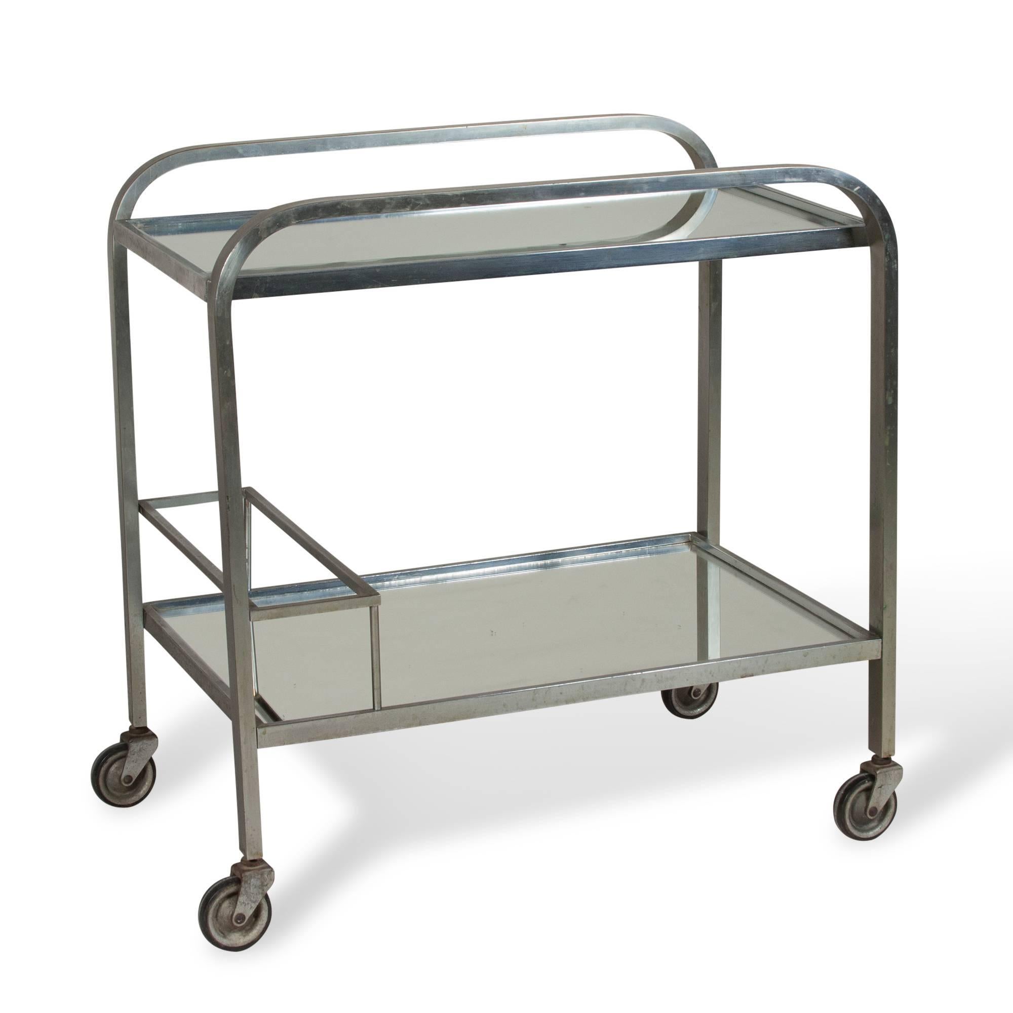 Art Deco 1930s Mirrored Serving Cart, French
