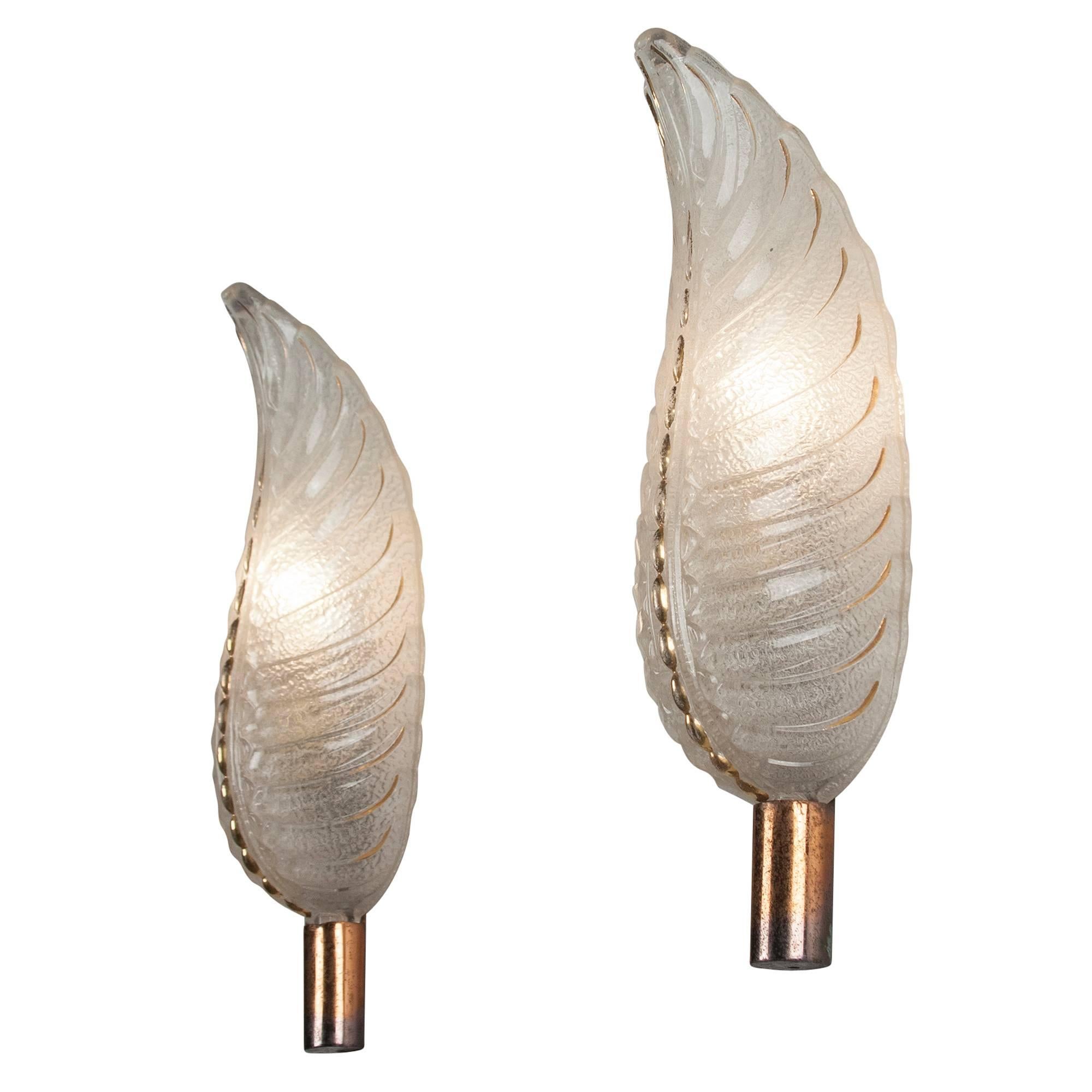 Art Deco Pair of Ezan Leaf Sconces, French, 1940s For Sale