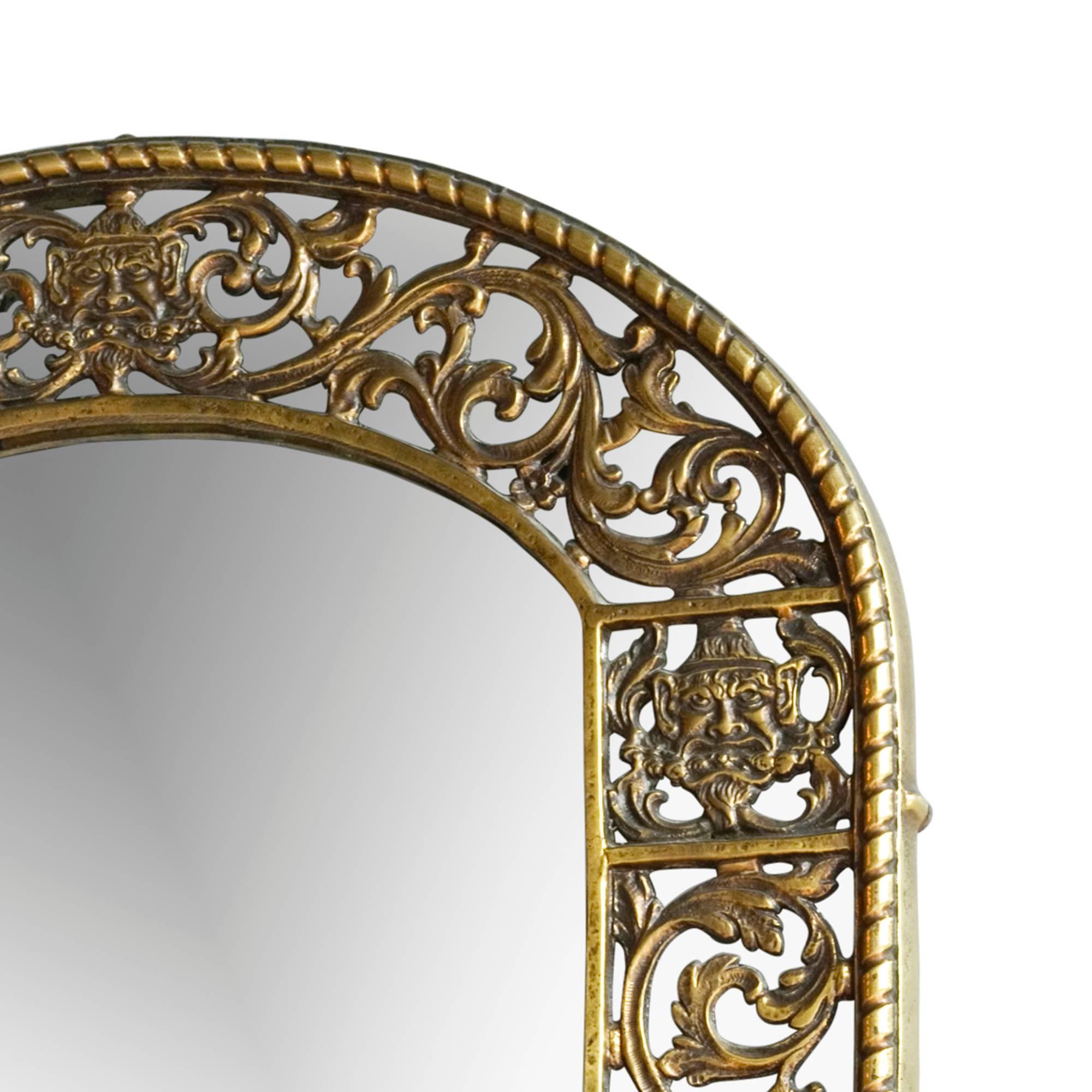Art Deco Reticulated Bronze Frame Mirror by Oscar Bach