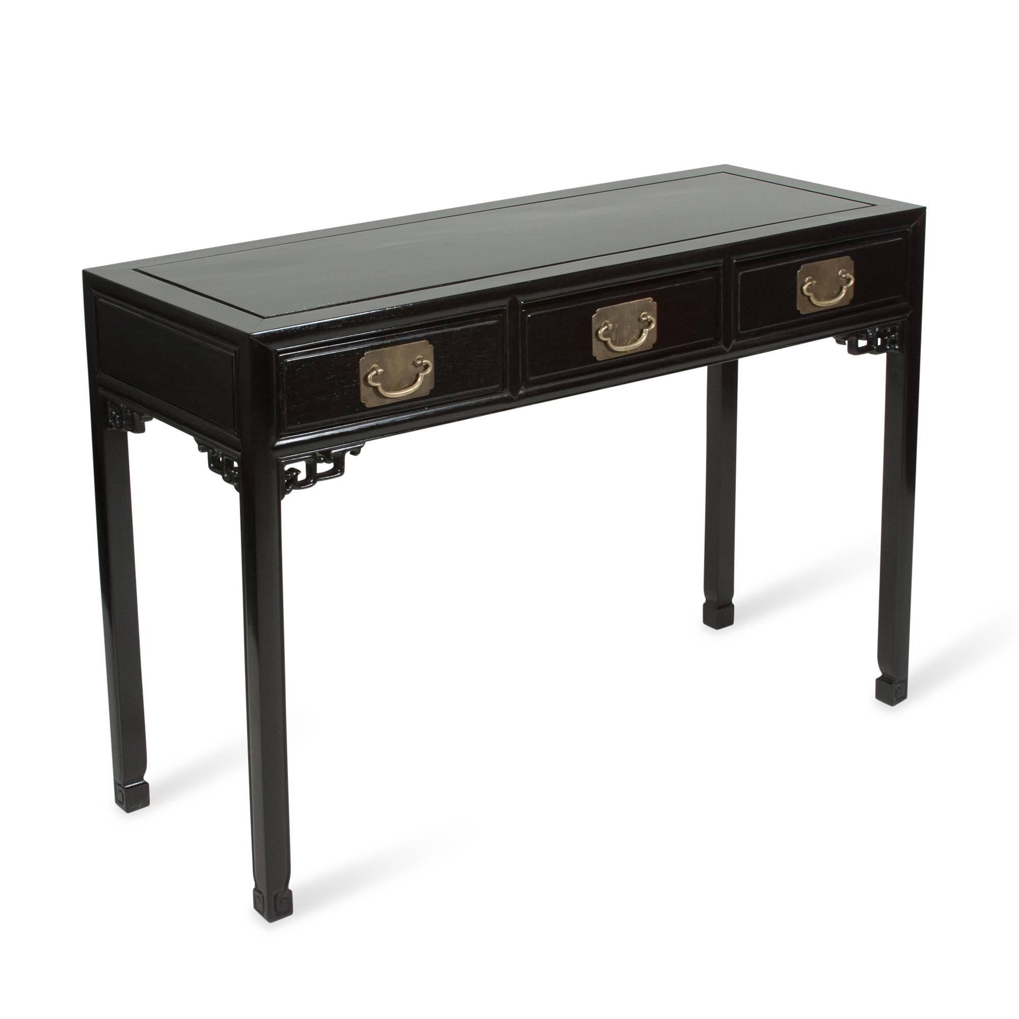 Mid-Century Modern Black Lacquered Chinese Fretwork Desk, 1960s