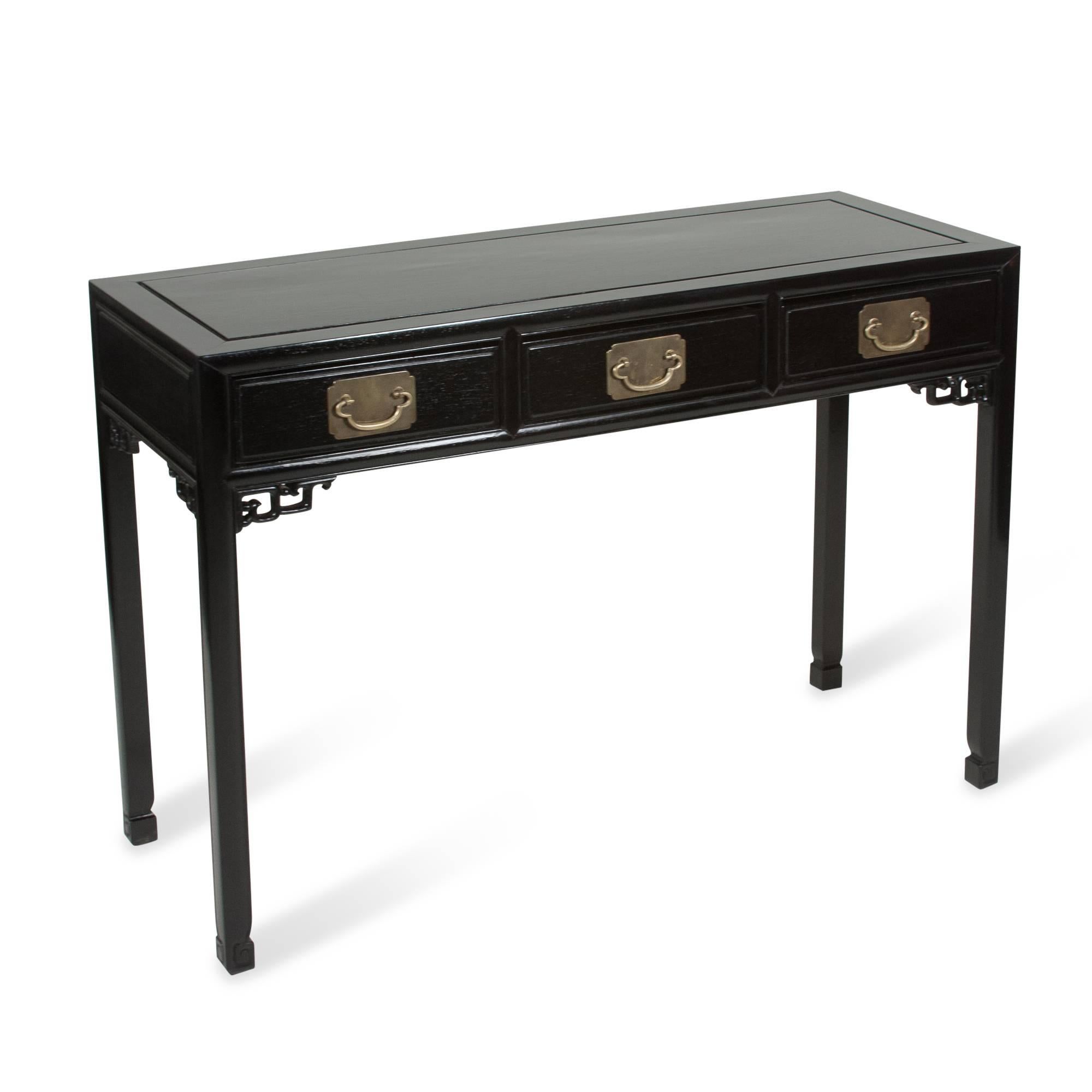 Mid-Century Modern Black Lacquered Chinese Fretwork Desk, 1960s