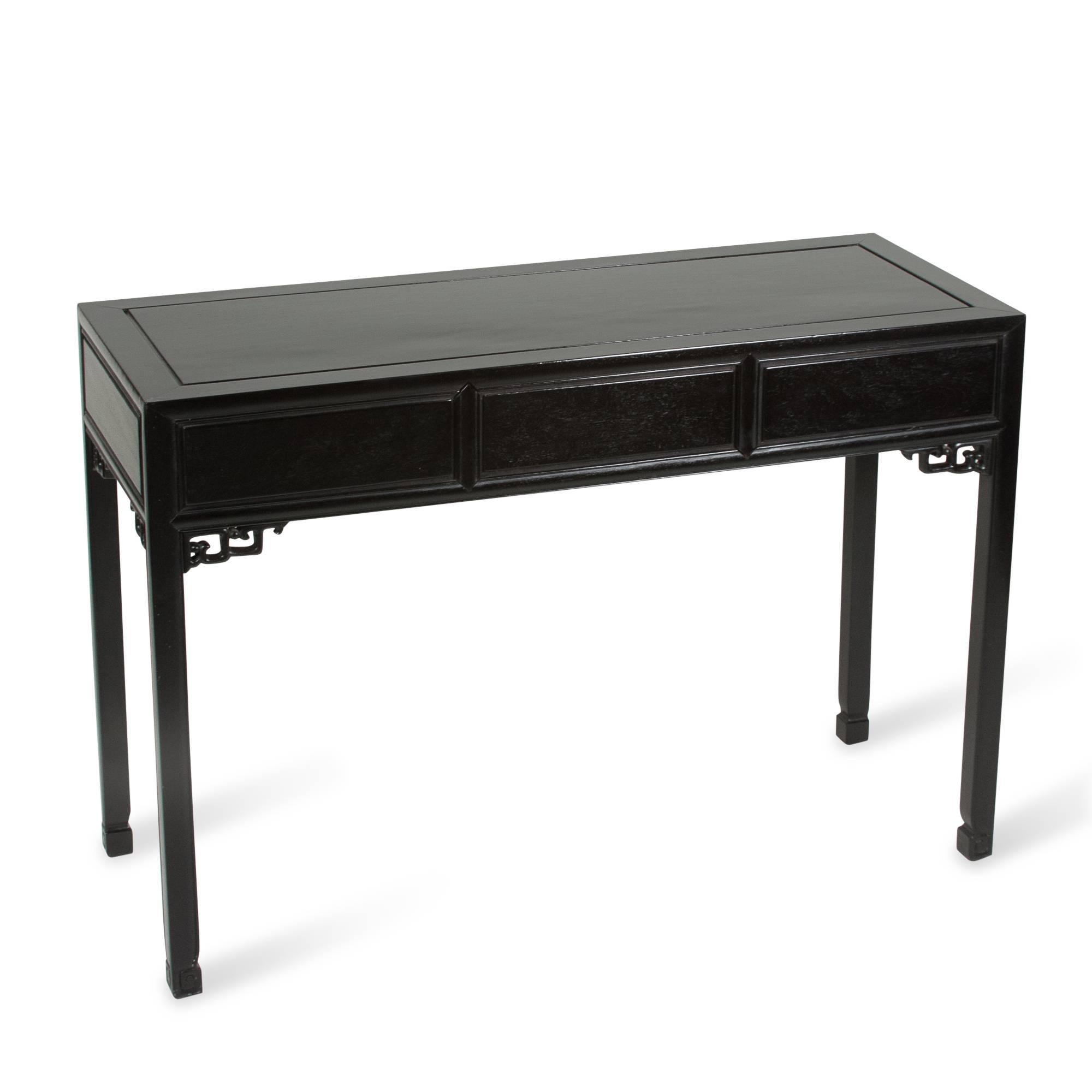 Black Lacquered Chinese Fretwork Desk, 1960s 1