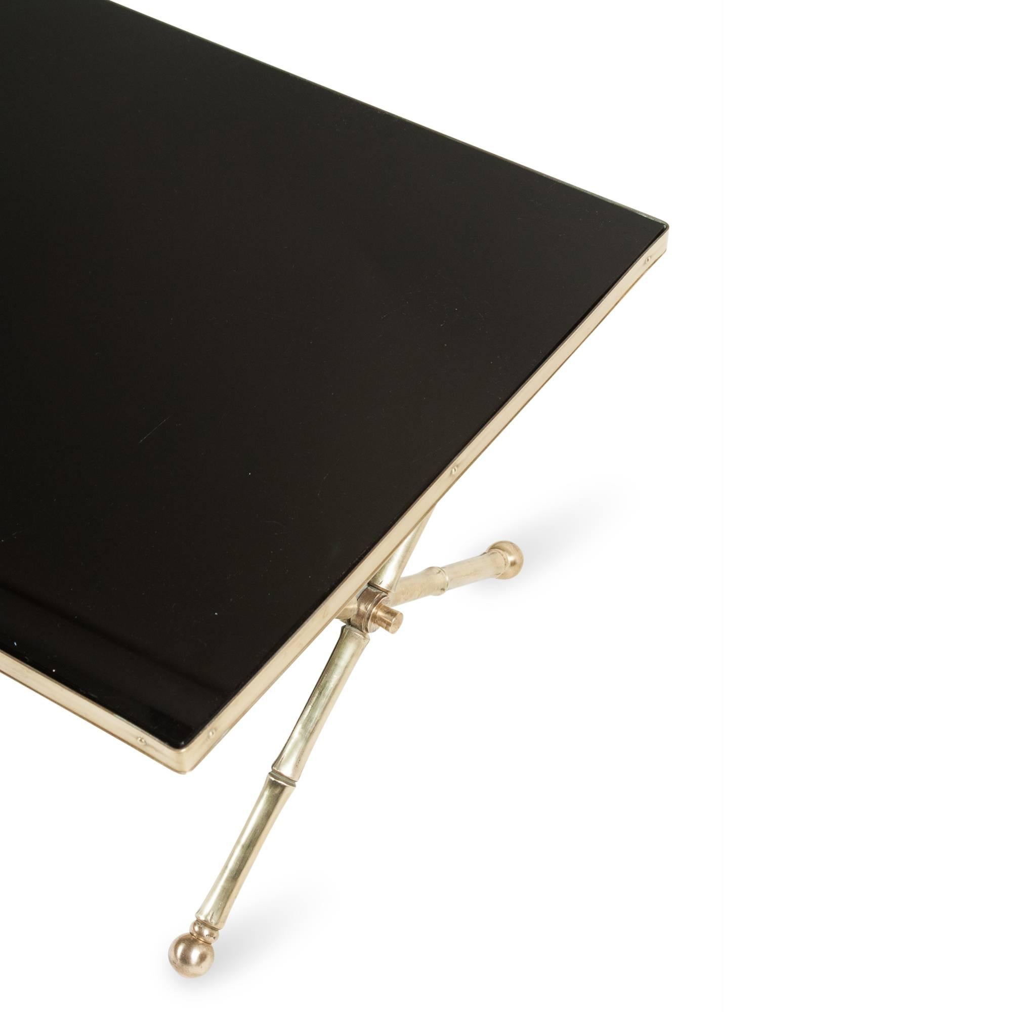 Bronze Baguès Black Glass Coffee Table For Sale