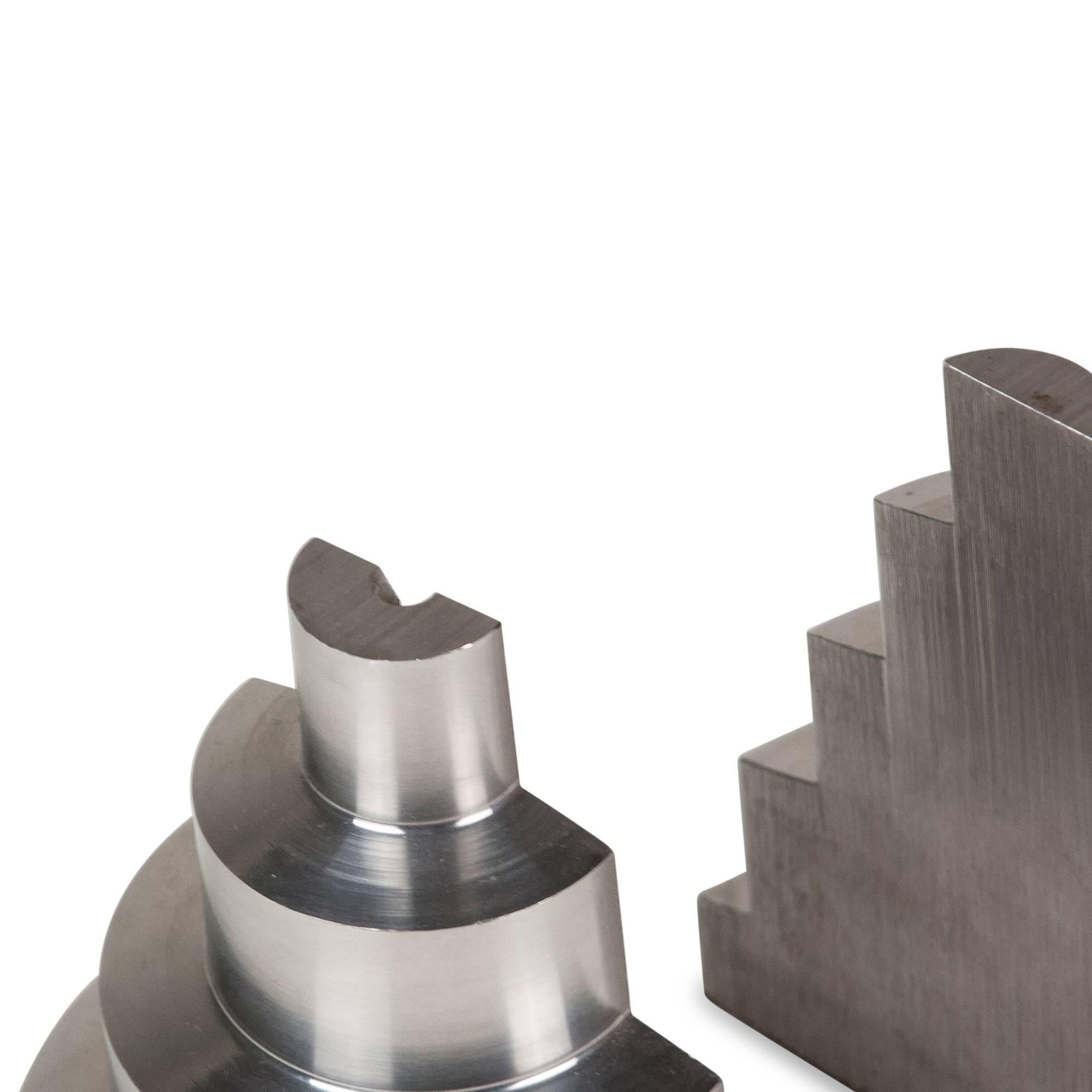 Solid Machined Steel Stepped Bookends, Pair In Excellent Condition In Brooklyn, NY