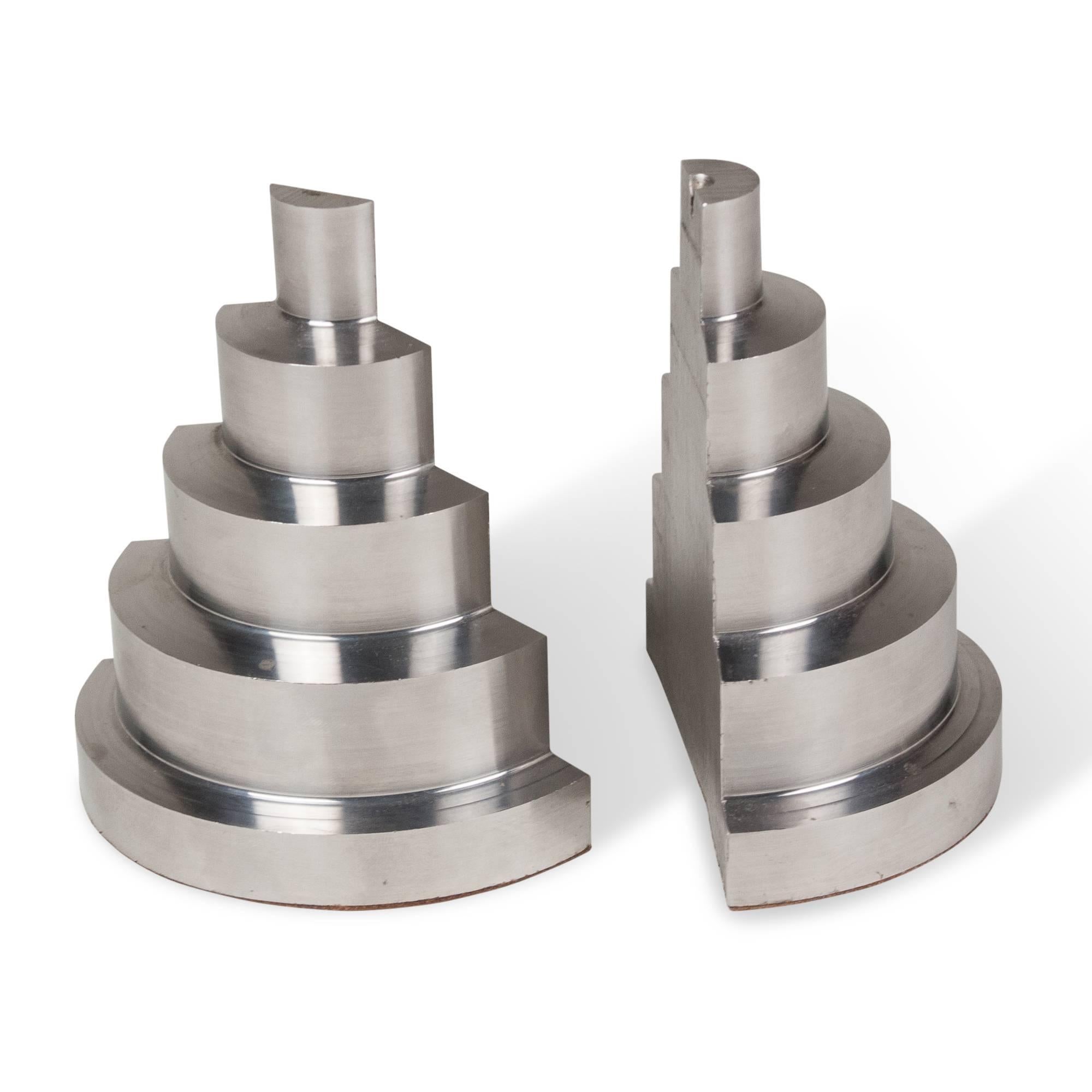 Solid Machined Steel Stepped Bookends, Pair 1
