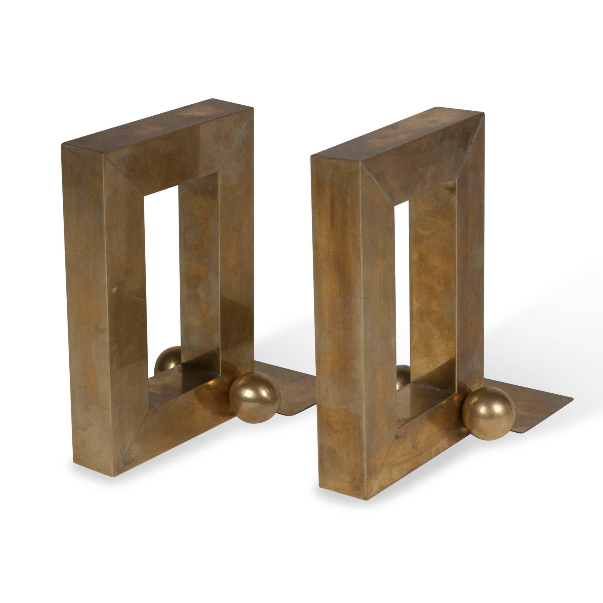 Mid-20th Century Pair of Open Rectangular Brass Bookends, American, 1930s