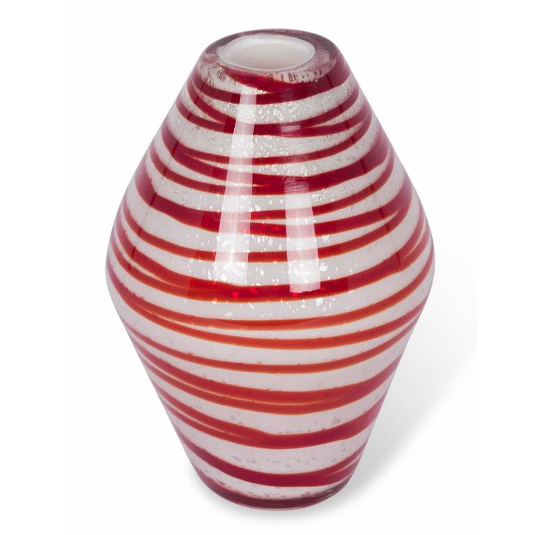 Candy Red Stripe Glass Vase by Fratelli Toso at 1stDibs