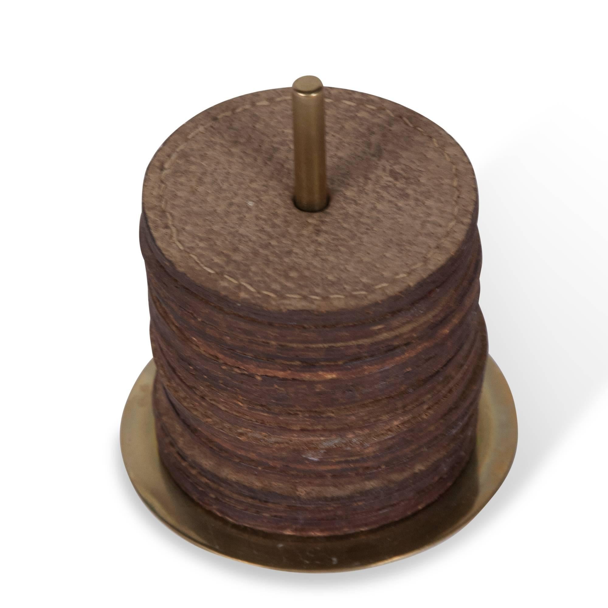 Modern Stackable Leather Coaster Set by Carl Auböck