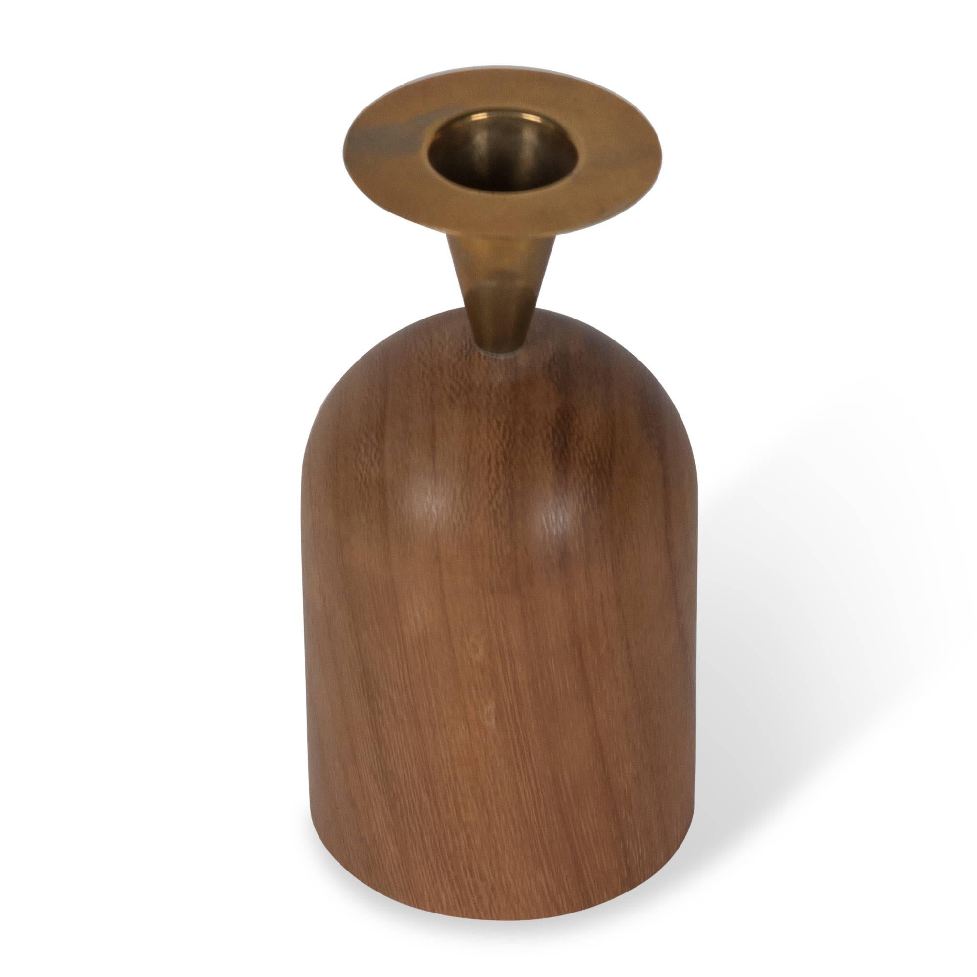 Modern Walnut and Bronze Candleholder by Carl Auböck