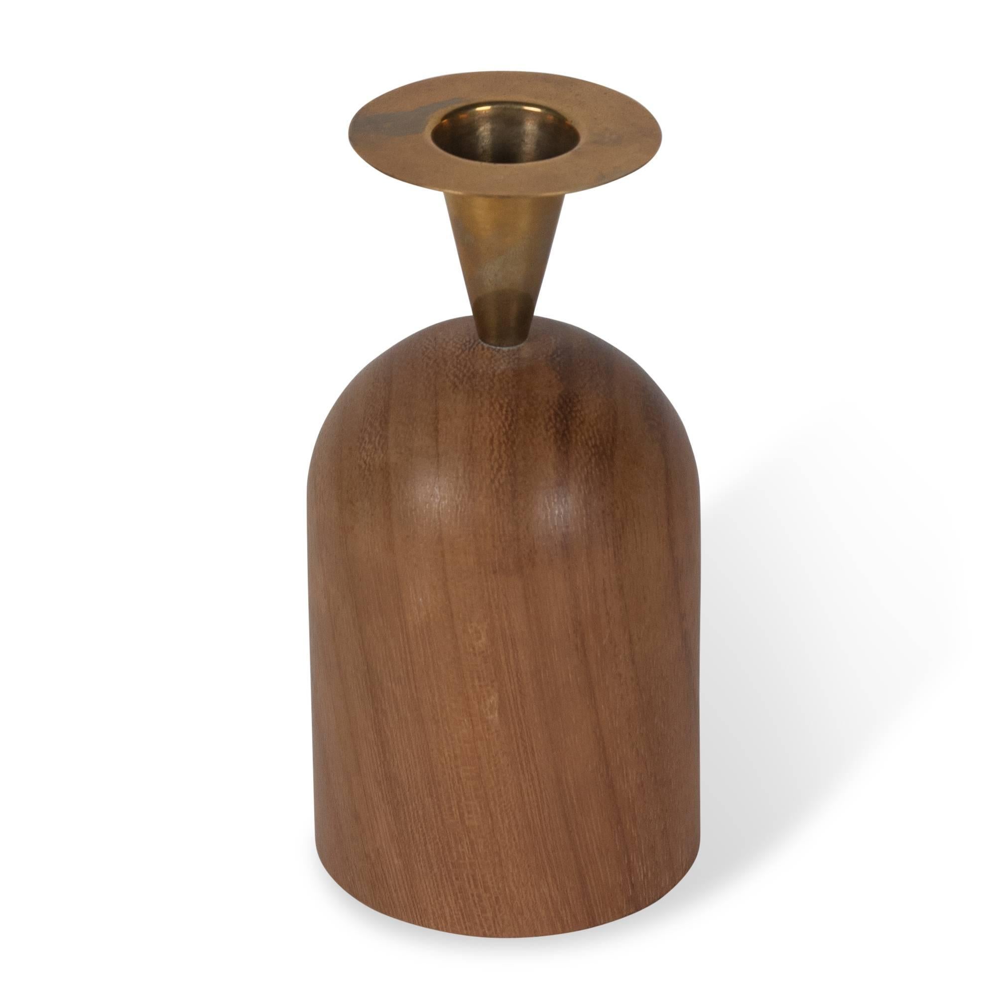 Turned walnut and bronze candleholder, by Carl Auböck, Austria, 1950s. Measures: Height 5 1/2 in, diameter 3 in.