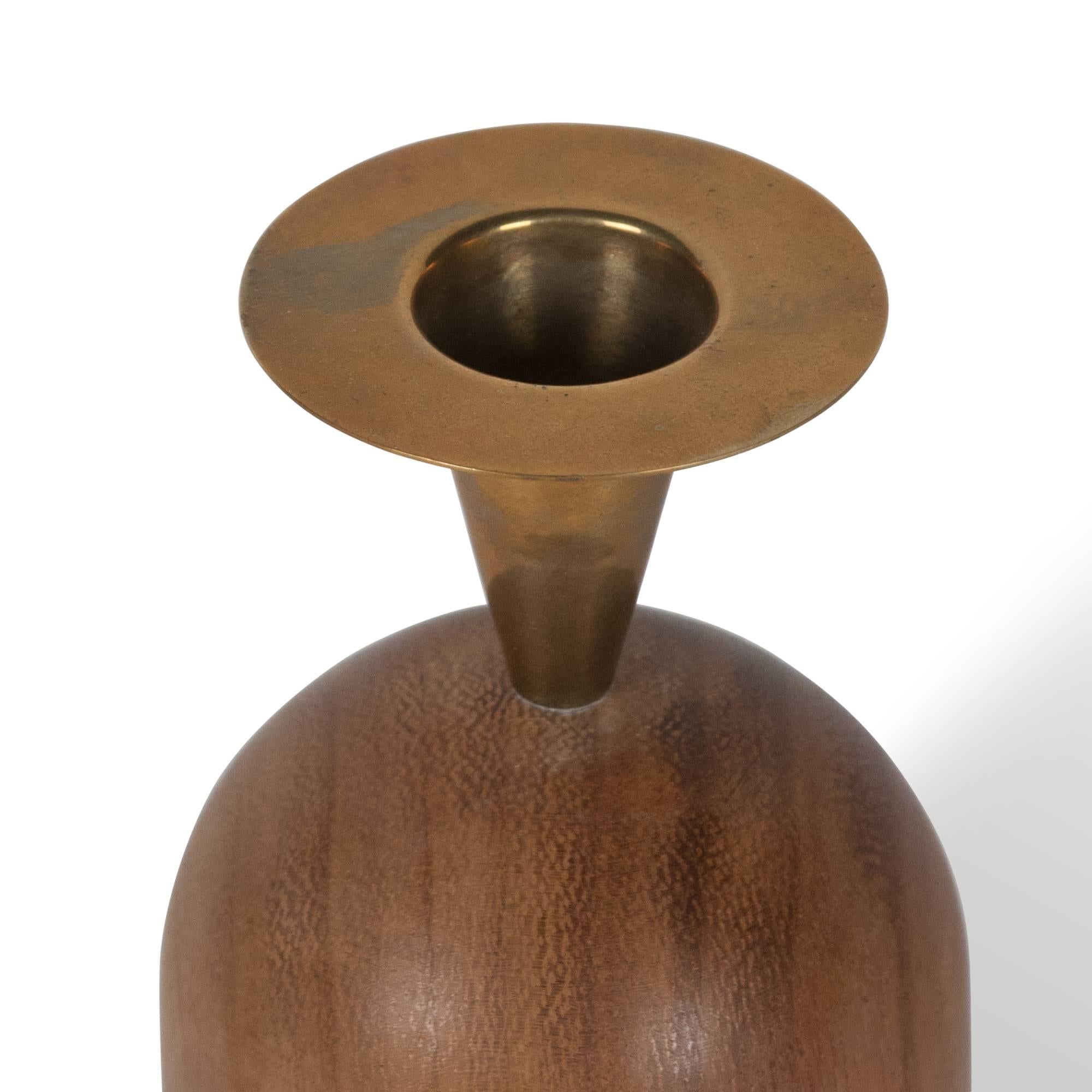 Walnut and Bronze Candleholder by Carl Auböck In Excellent Condition In Brooklyn, NY