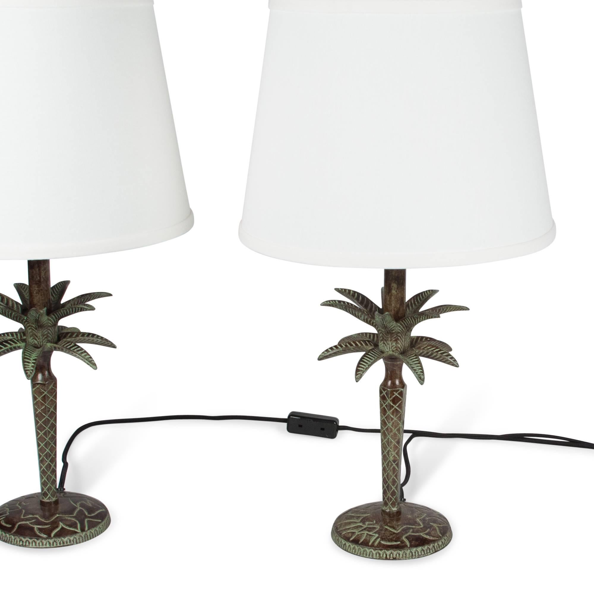 Pair of Bronze Palm Table Lamps, French, 1990s In Excellent Condition In Brooklyn, NY