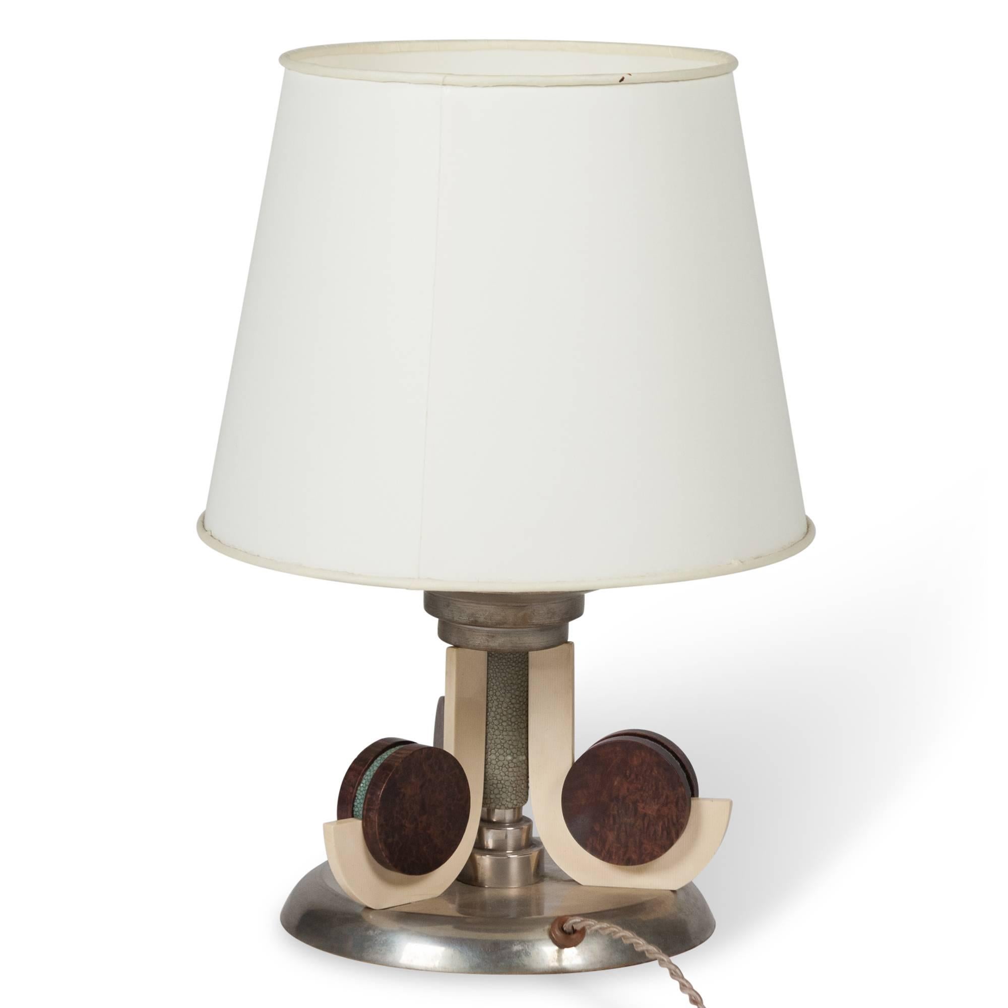 Modern Galuchat, Nickel and Macassar Table Lamp by Augousti, 1980s