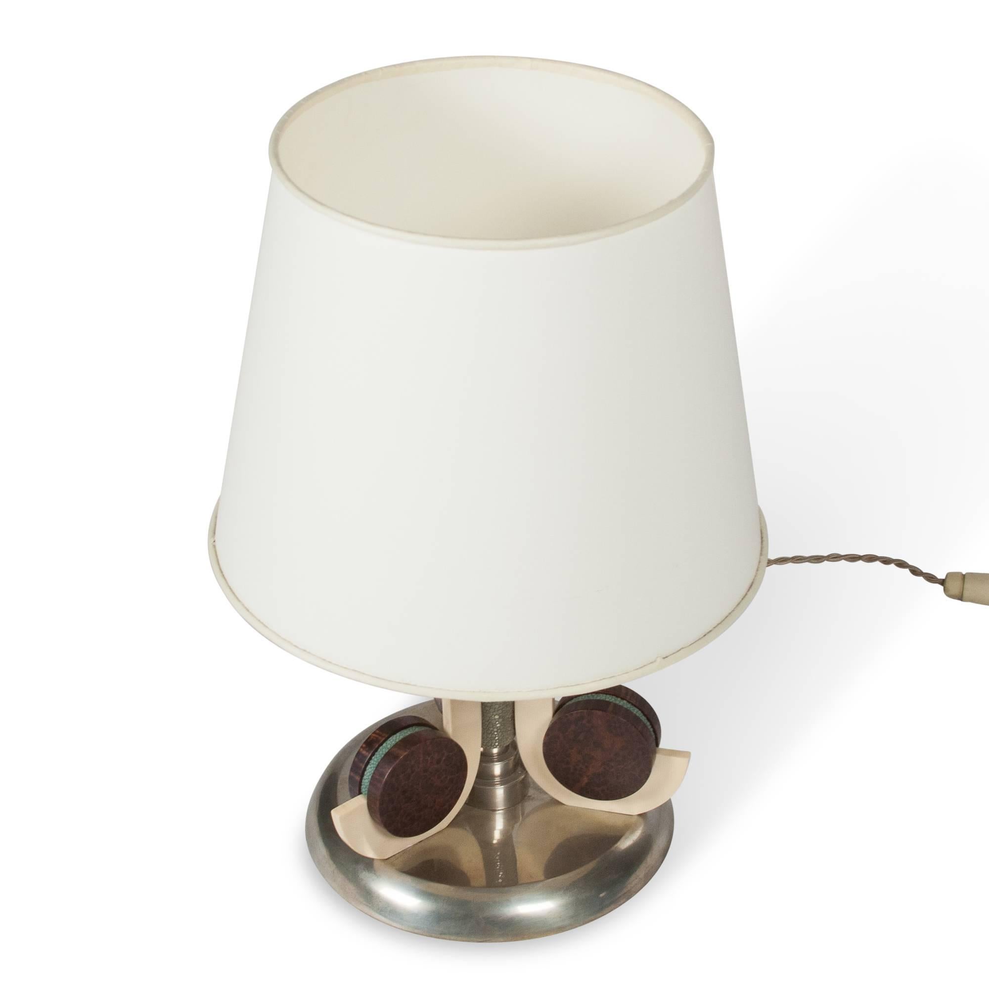 Galuchat, Nickel and Macassar Table Lamp by Augousti, 1980s In Excellent Condition In Brooklyn, NY