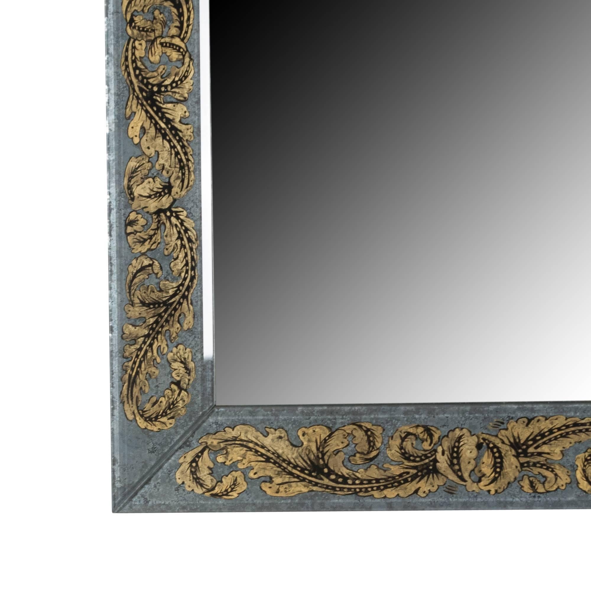 French Gold Foliate Reverse Painted Wall Mirror by Maison Jansen