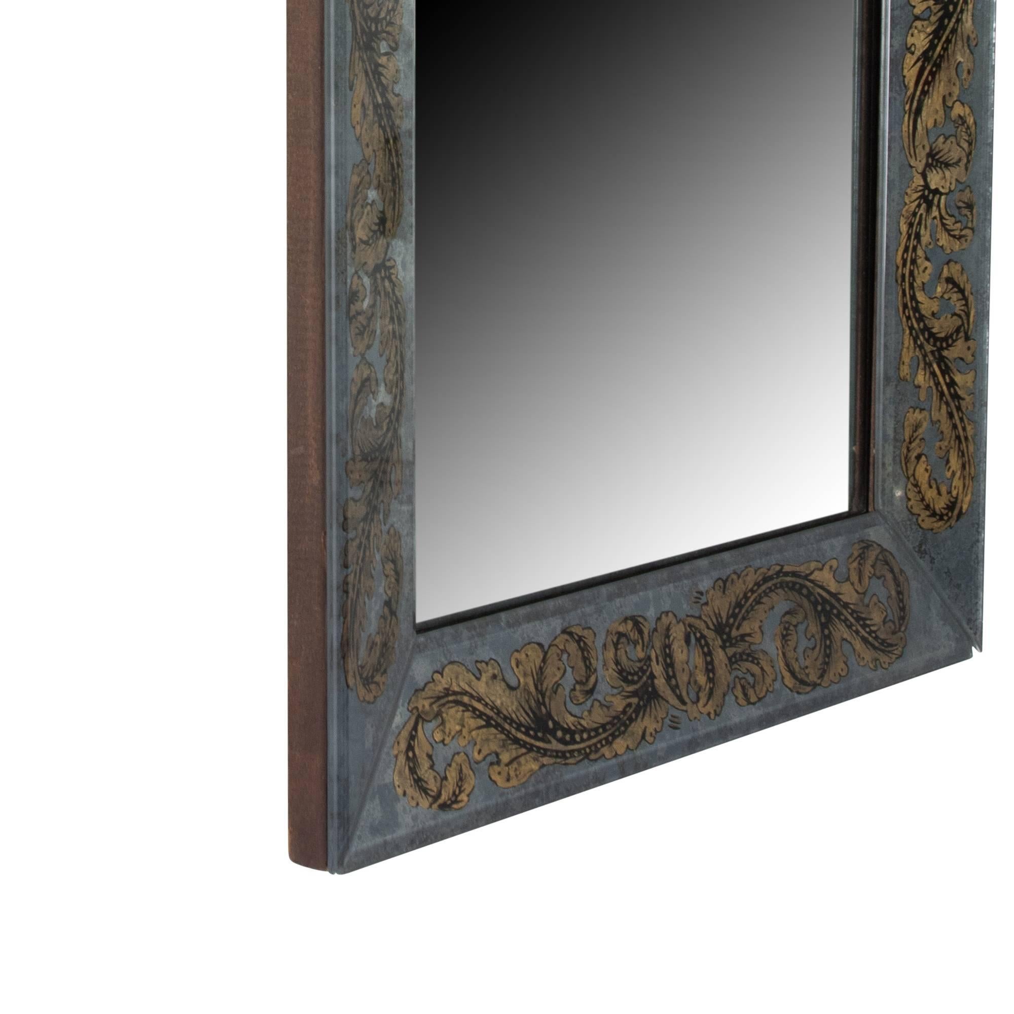 Gold Foliate Reverse Painted Wall Mirror by Maison Jansen In Excellent Condition In Brooklyn, NY