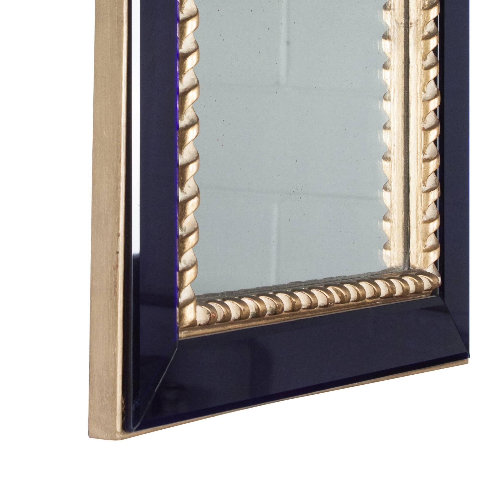 Blue Glass Frame Wall Mirror with Gilt Rope Border, by Pierre Lardin 2