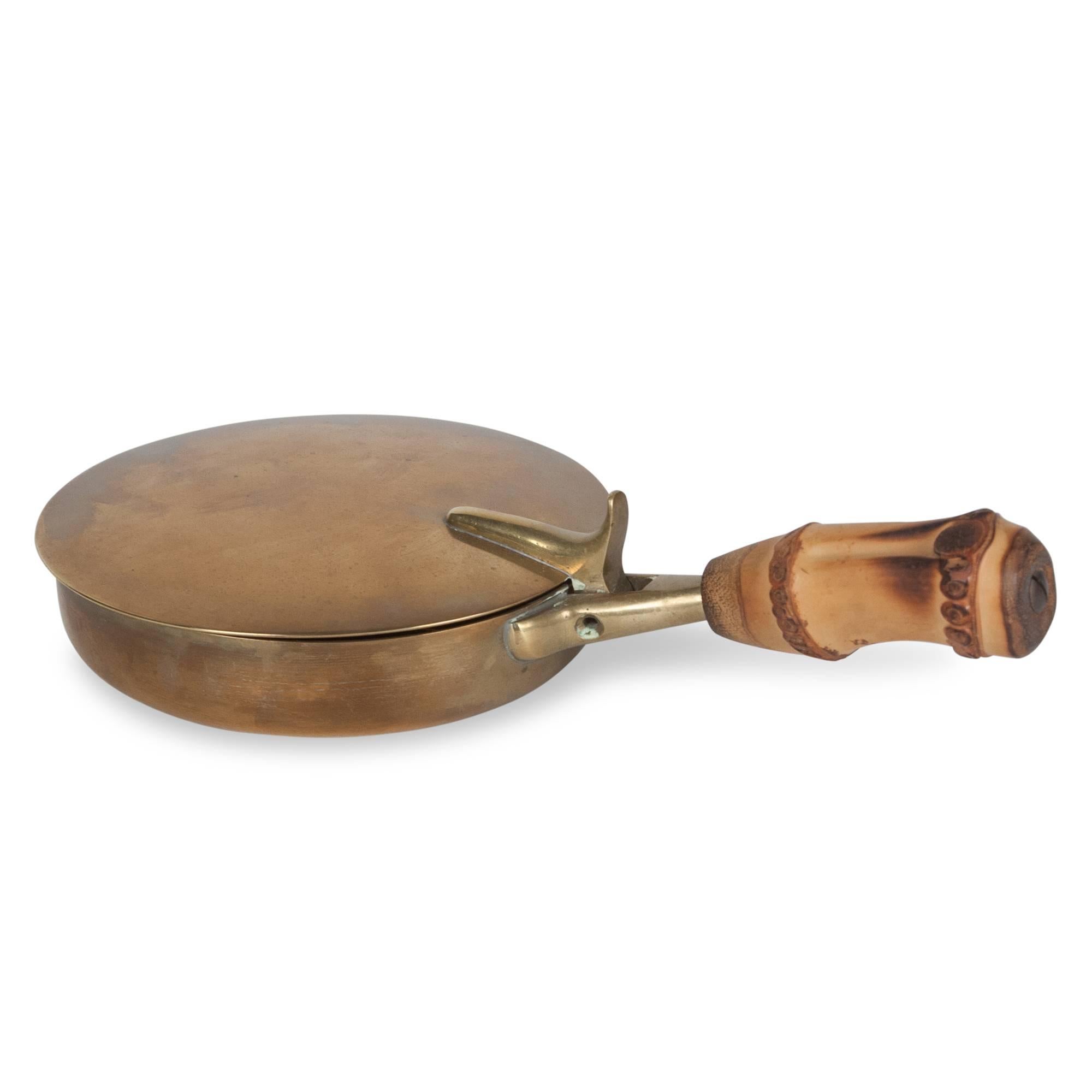 Mid-Century Modern Brass Silent Butler Ashtray with Bamboo Handle by Carl Auböck