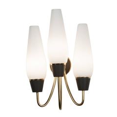 Pair of Three-Arm Frosted Glass Wall Sconces