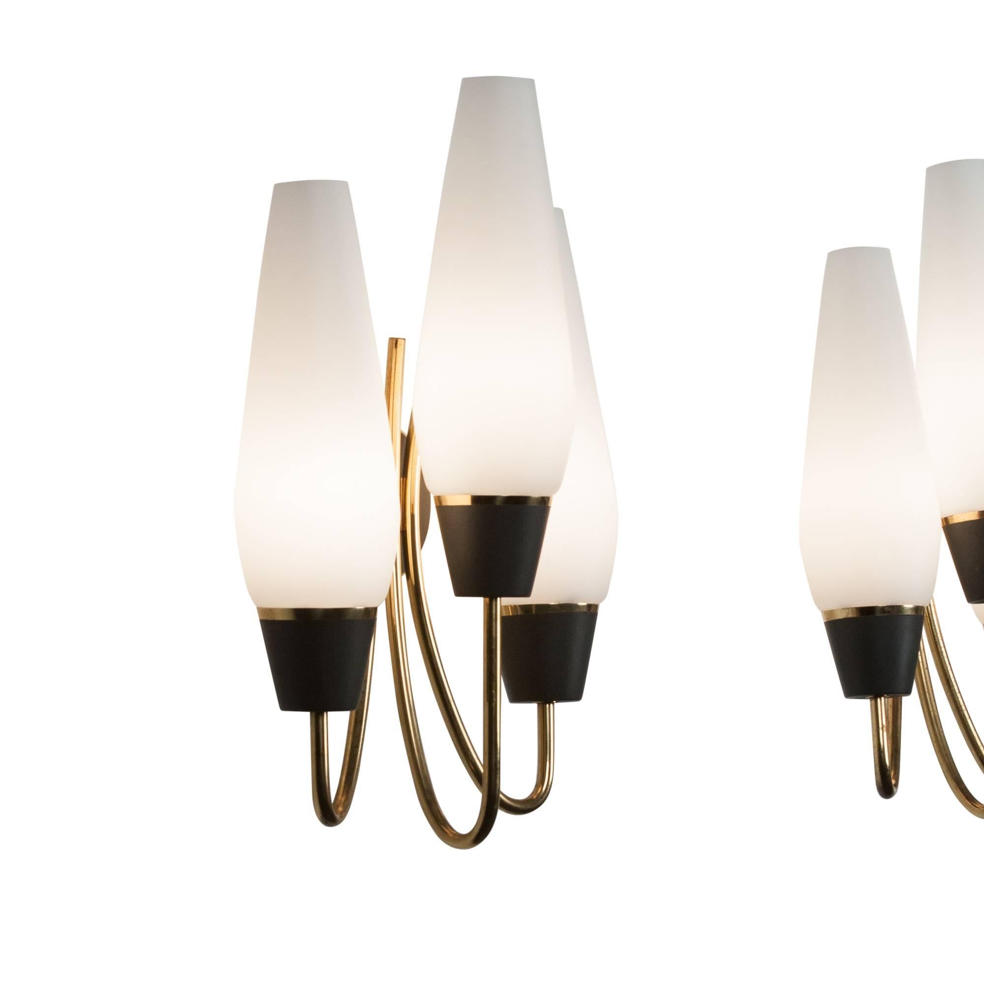 Pair of Three-Arm Frosted Glass Wall Sconces For Sale 1