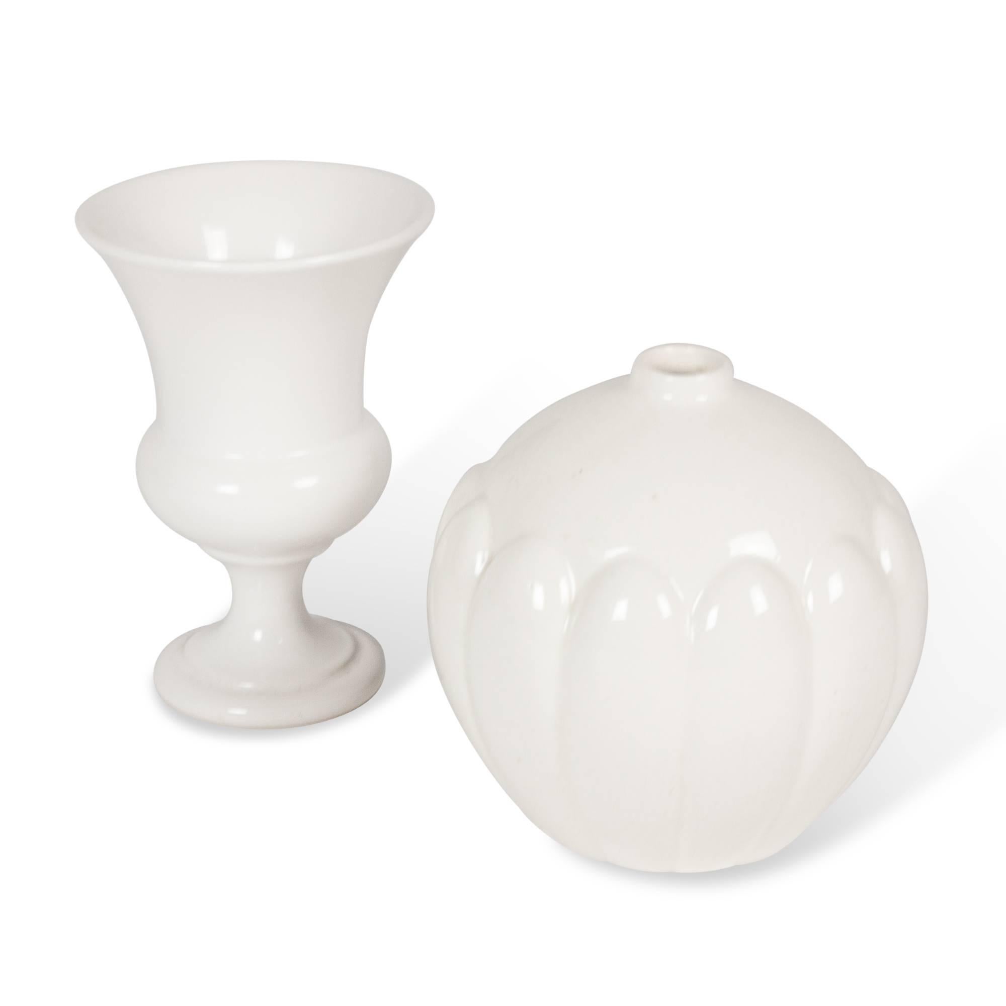 Art Deco Two White Ceramic Vases, French, 1930s For Sale