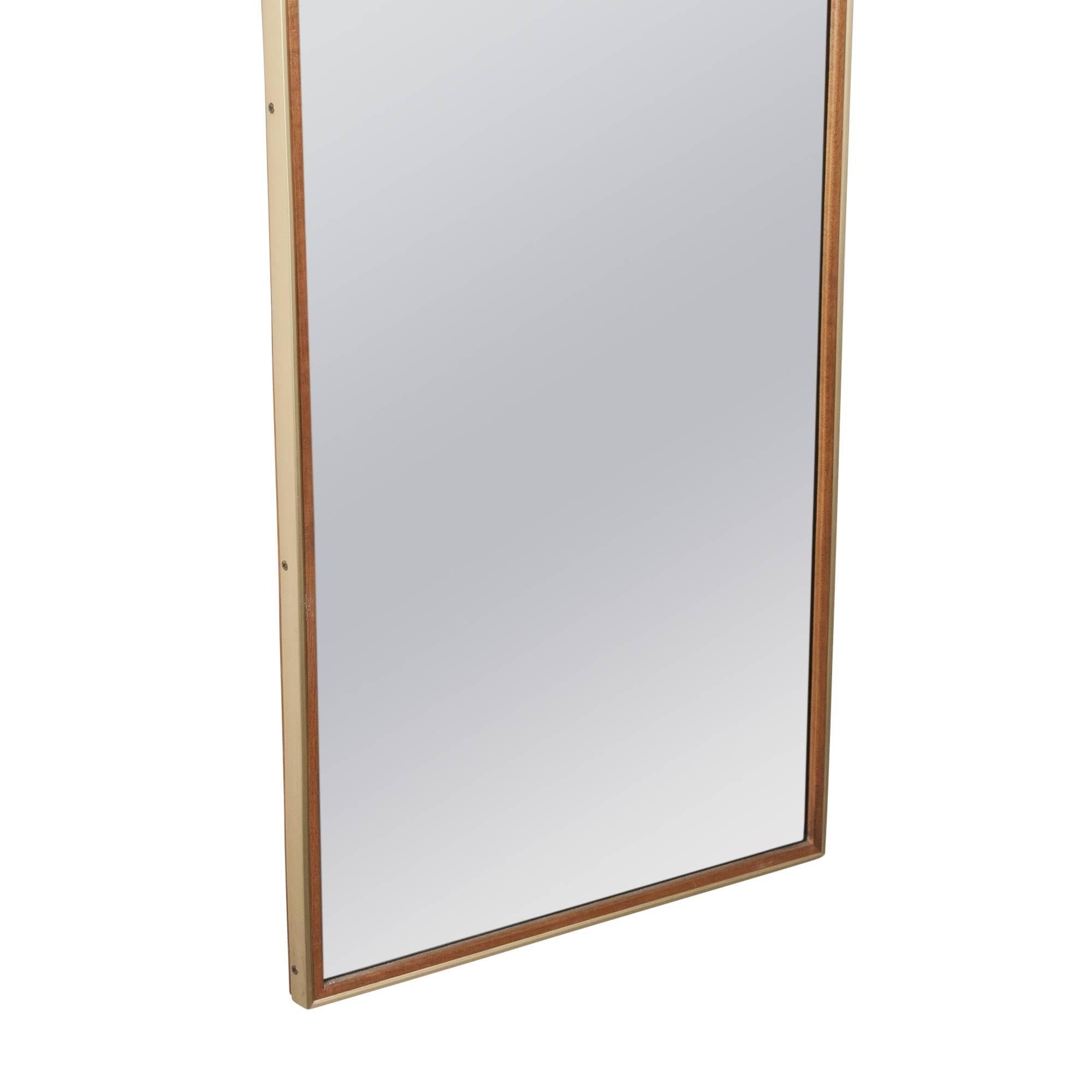 Pair of Teak and Brass Frame Mirrors, 1950s In Excellent Condition For Sale In Brooklyn, NY