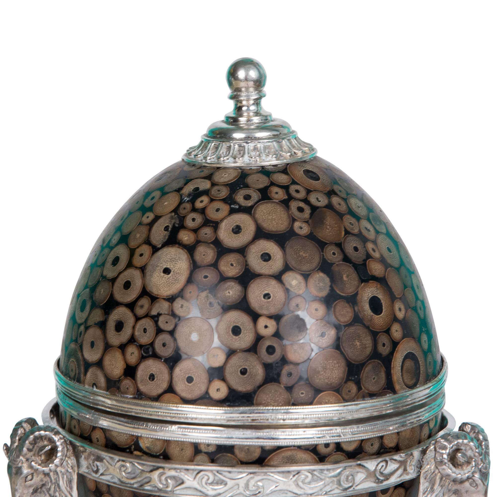 Modern Maitland-Smith Inlaid Egg Form Silver Plate Mounted Box For Sale