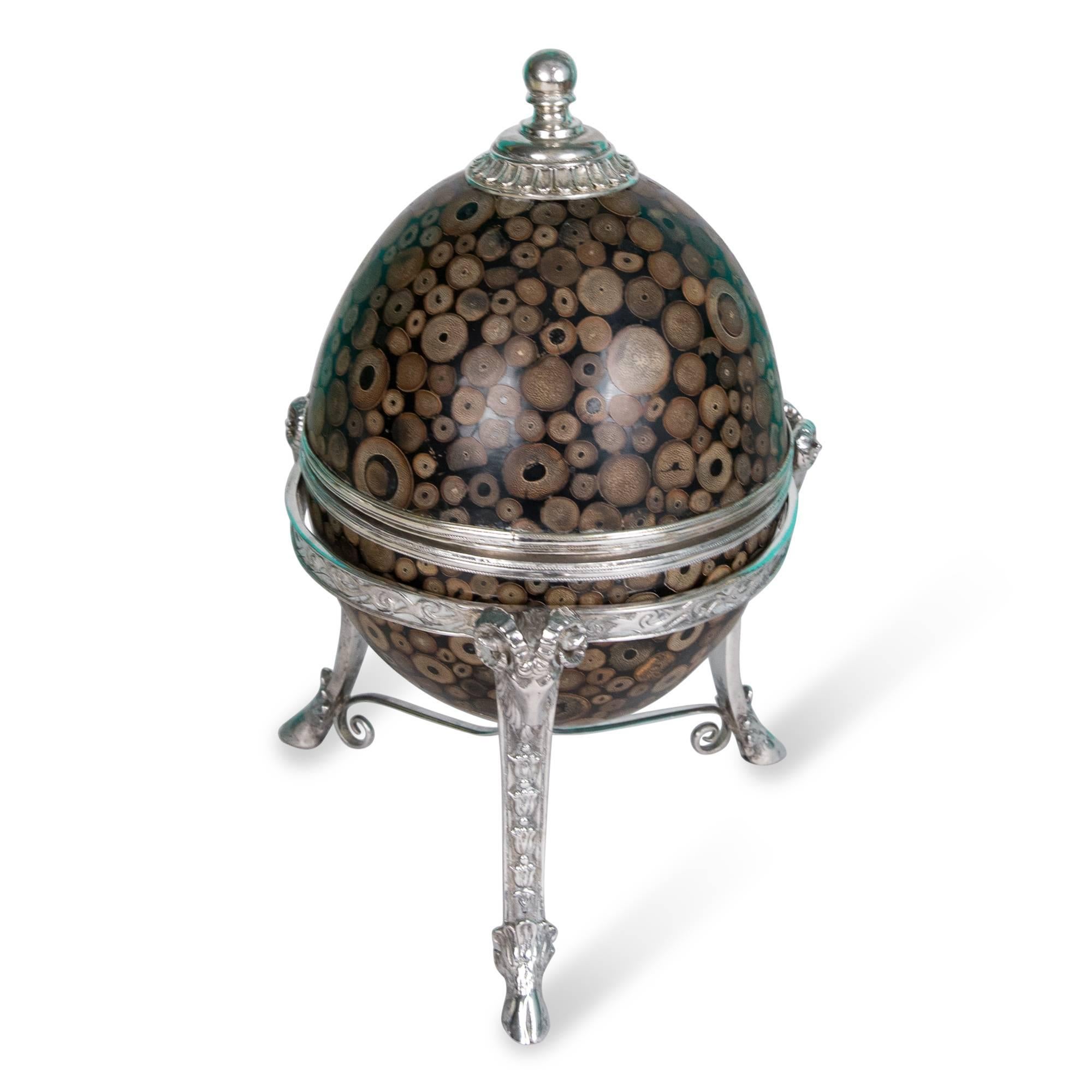 Late 20th Century Maitland-Smith Inlaid Egg Form Silver Plate Mounted Box For Sale