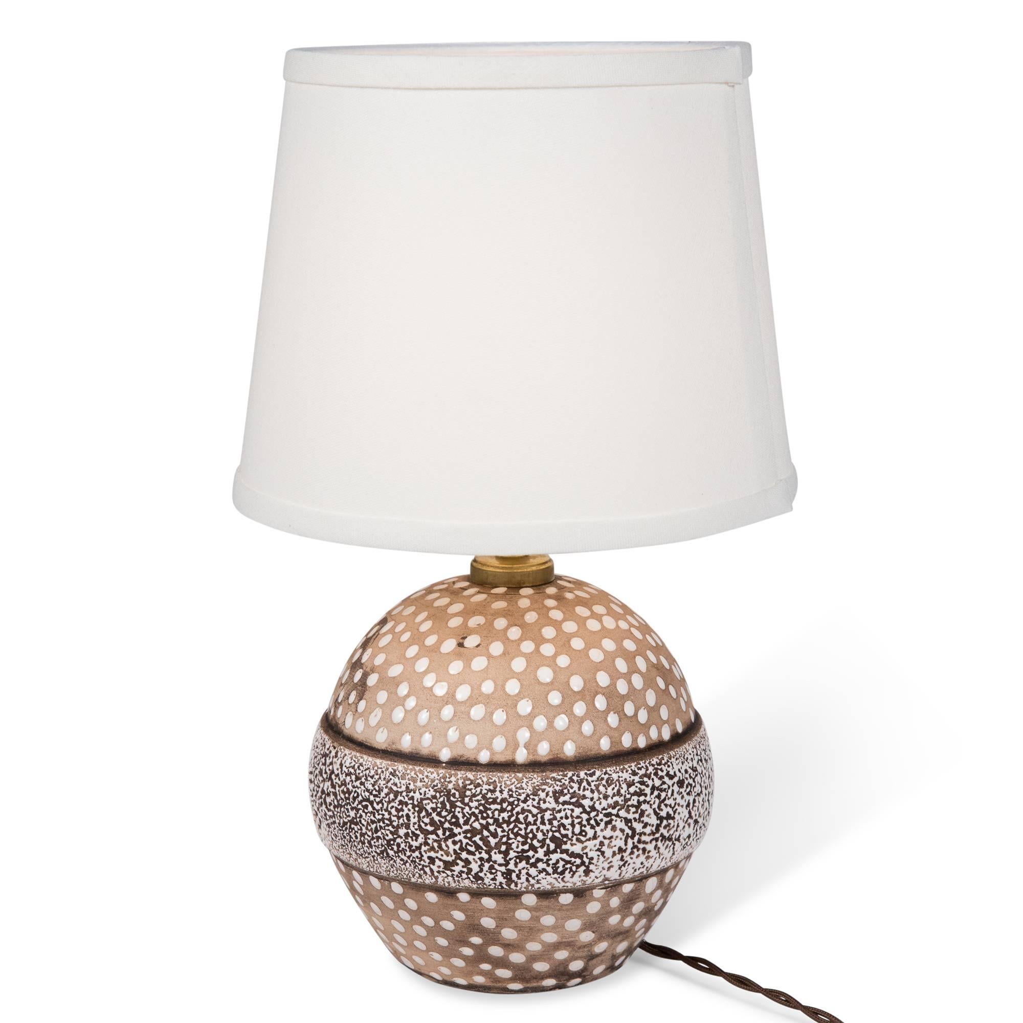 Glazed Spotted Ceramic Table Lamp by Louis Dage, French, 1930s In Excellent Condition For Sale In Brooklyn, NY