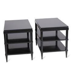 Pair of Black Lacquered Three-Tier End Tables