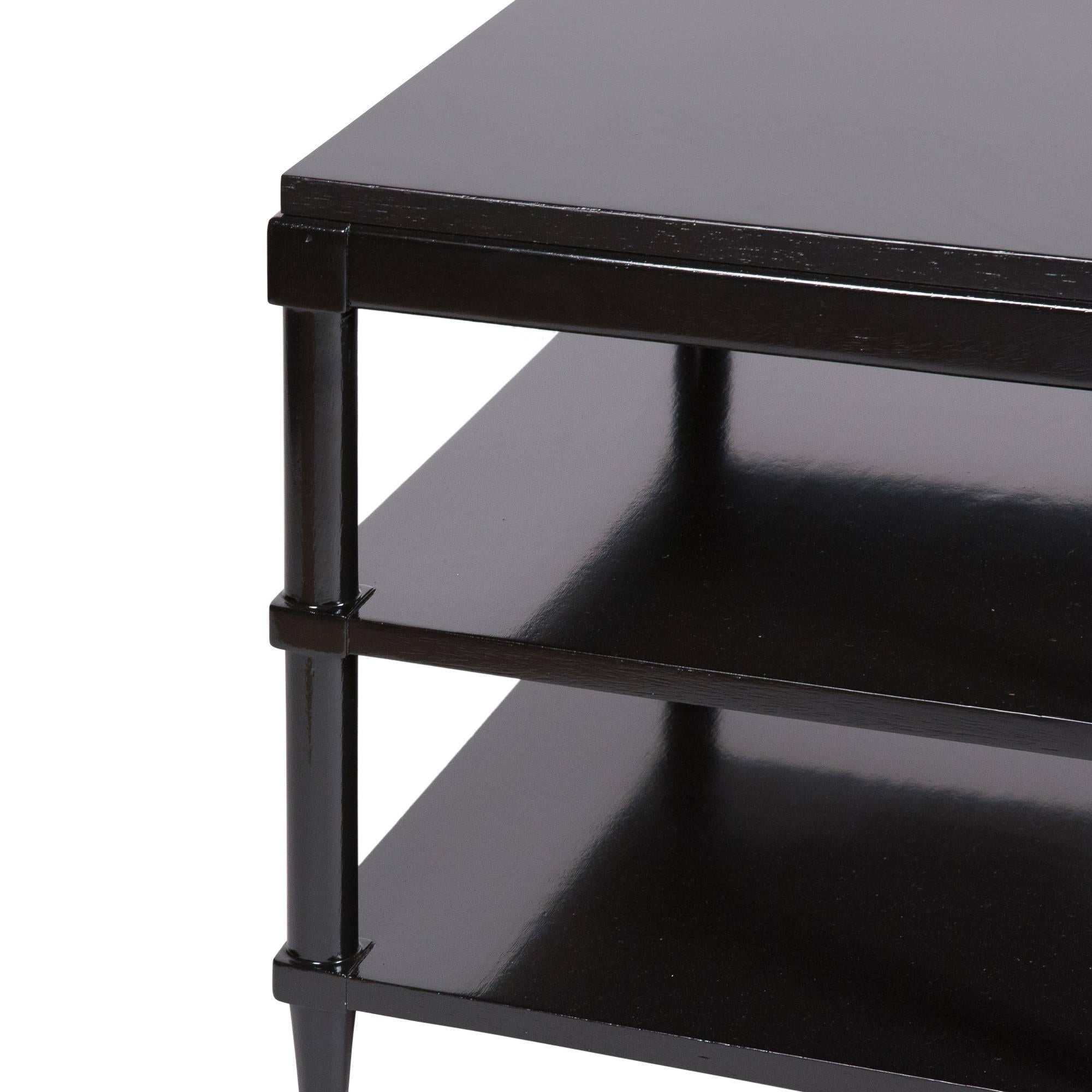 Pair of Black Lacquered Three-Tier End Tables For Sale 1