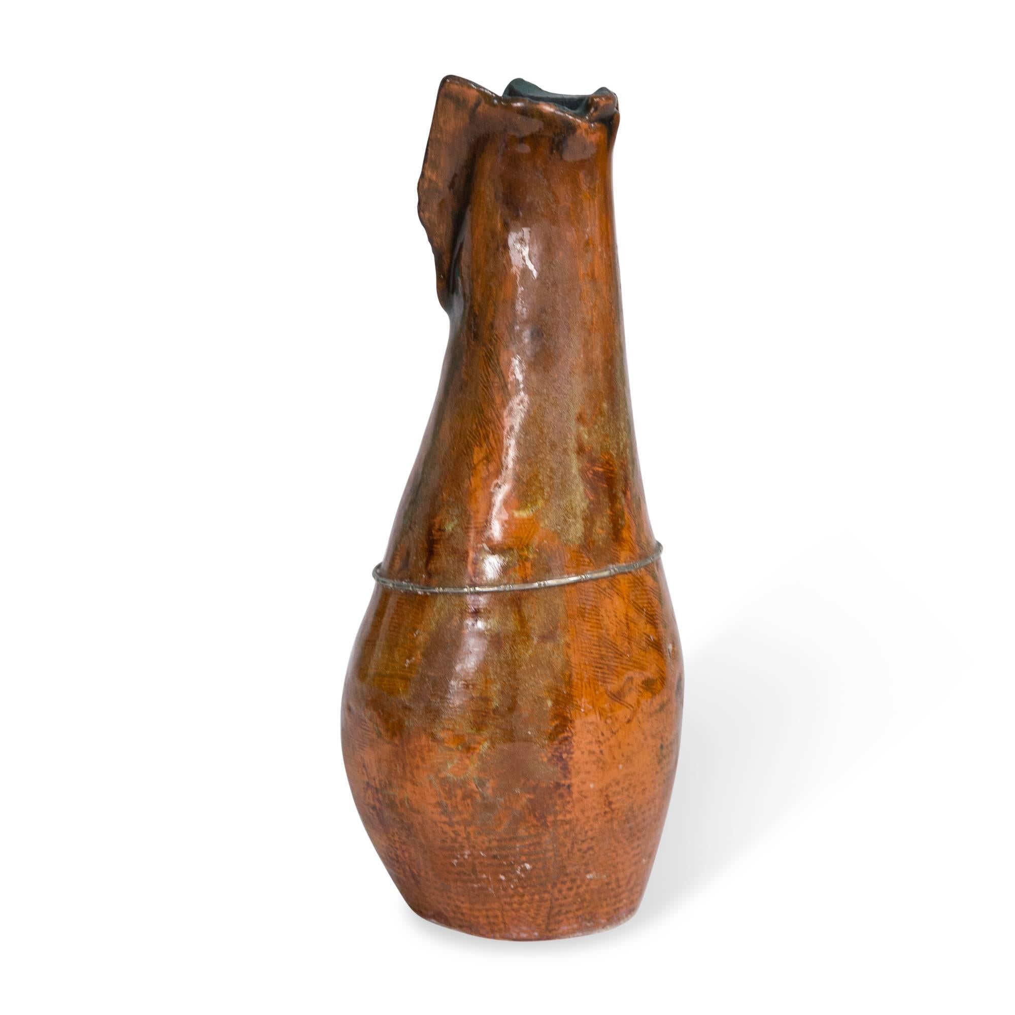 French Red Glazed Hand Built Ceramic Vase by Juliette Derel For Sale