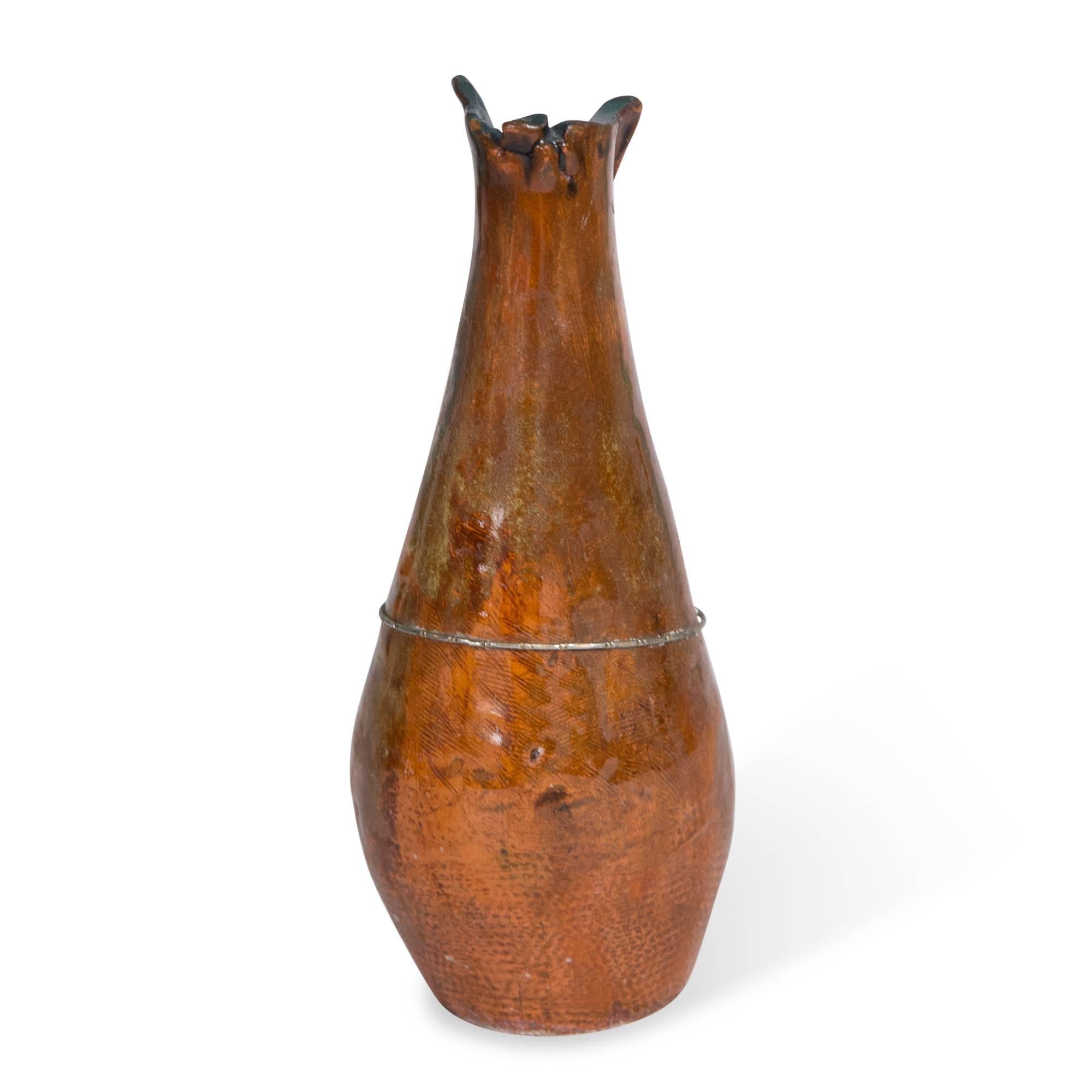 Red Glazed Hand Built Ceramic Vase by Juliette Derel In Excellent Condition For Sale In Brooklyn, NY