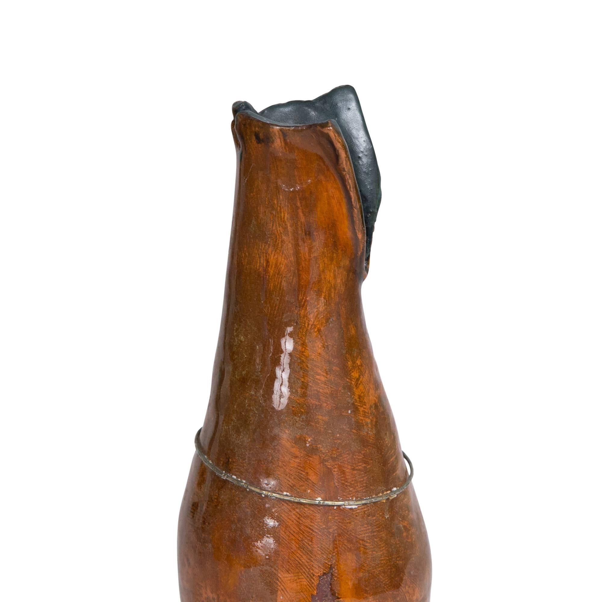 20th Century Red Glazed Hand Built Ceramic Vase by Juliette Derel For Sale