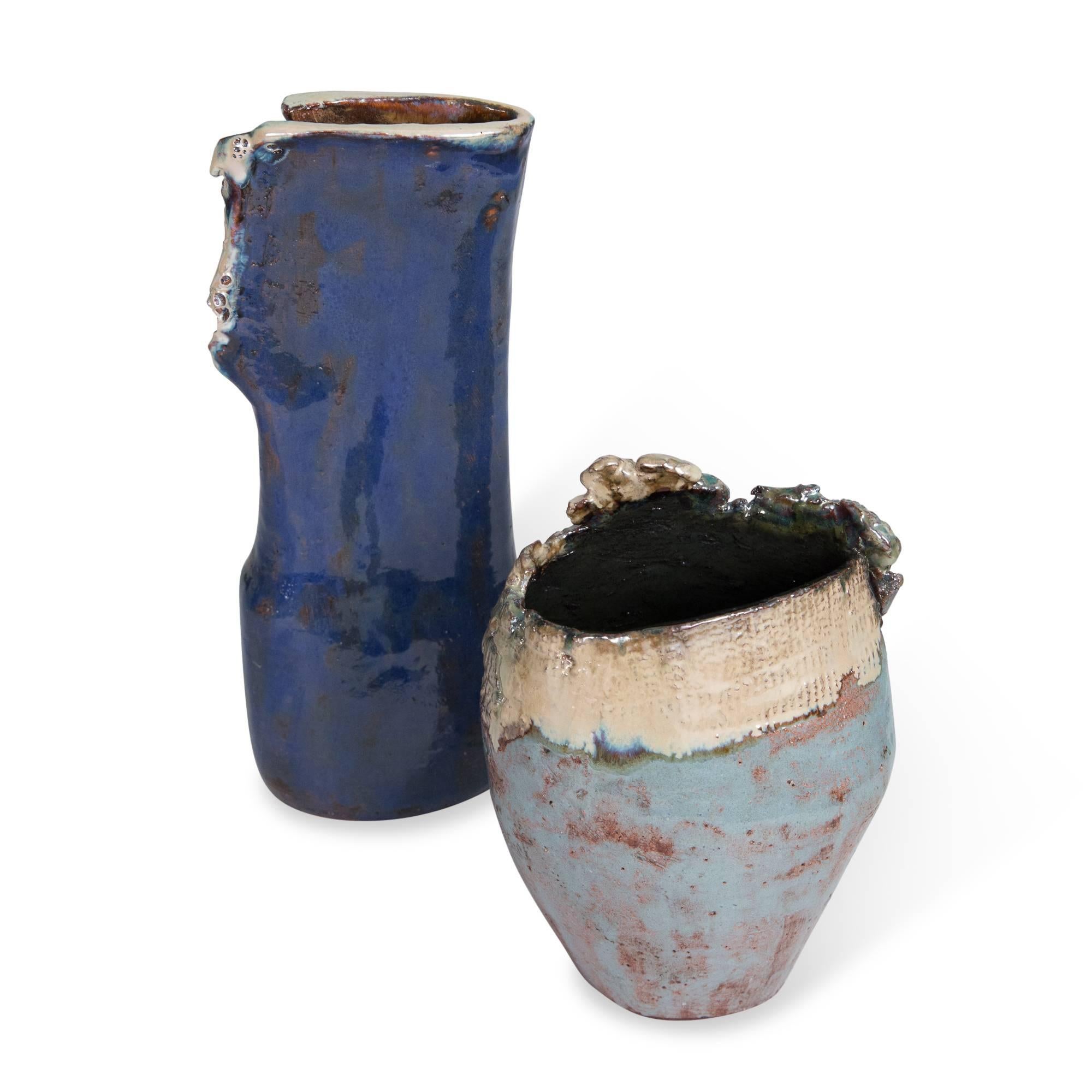 Modern Two Handbuilt Ceramic Vases by Juliette Derel For Sale