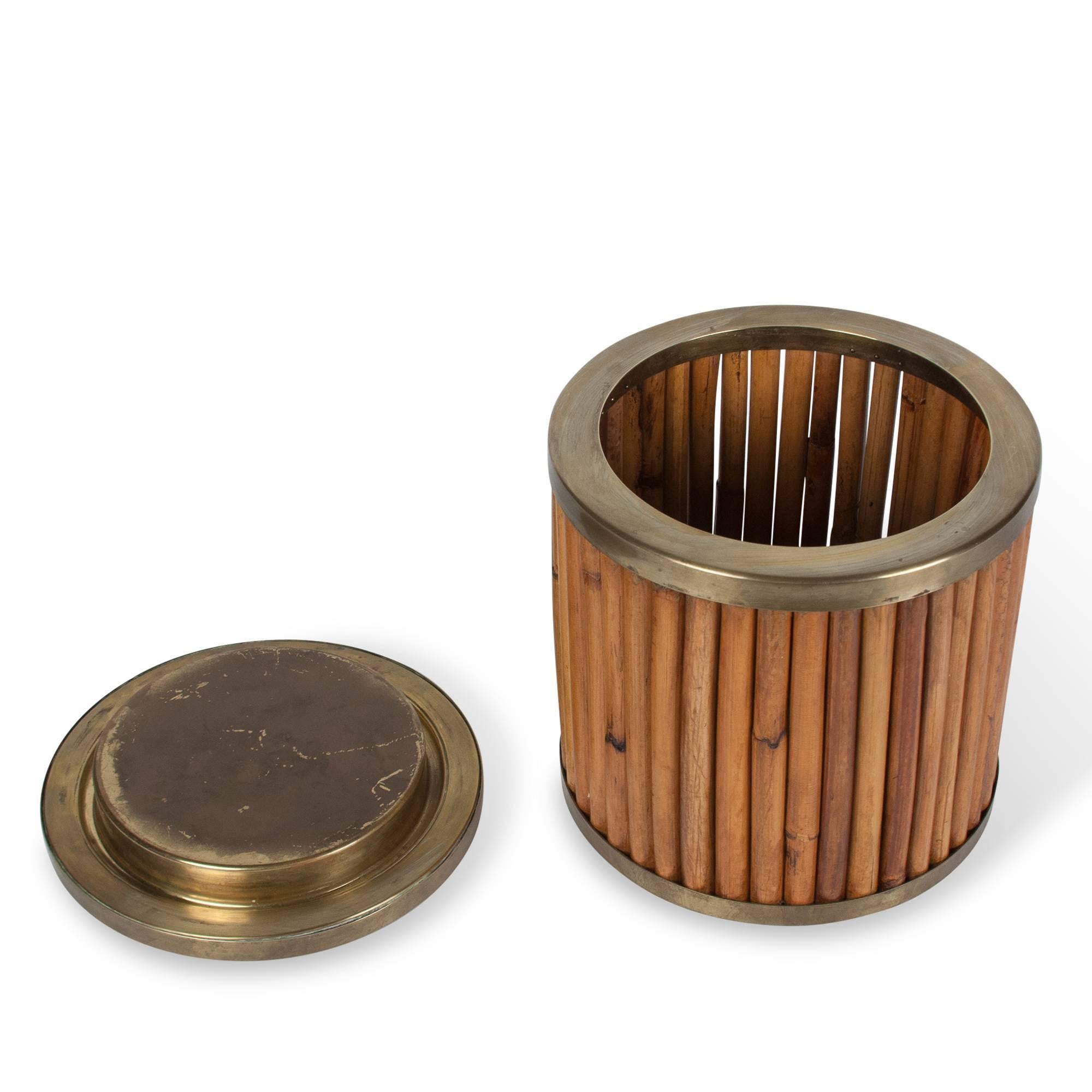 Modern Bamboo and Brass Wastebasket by Gabrielle Crespi For Sale