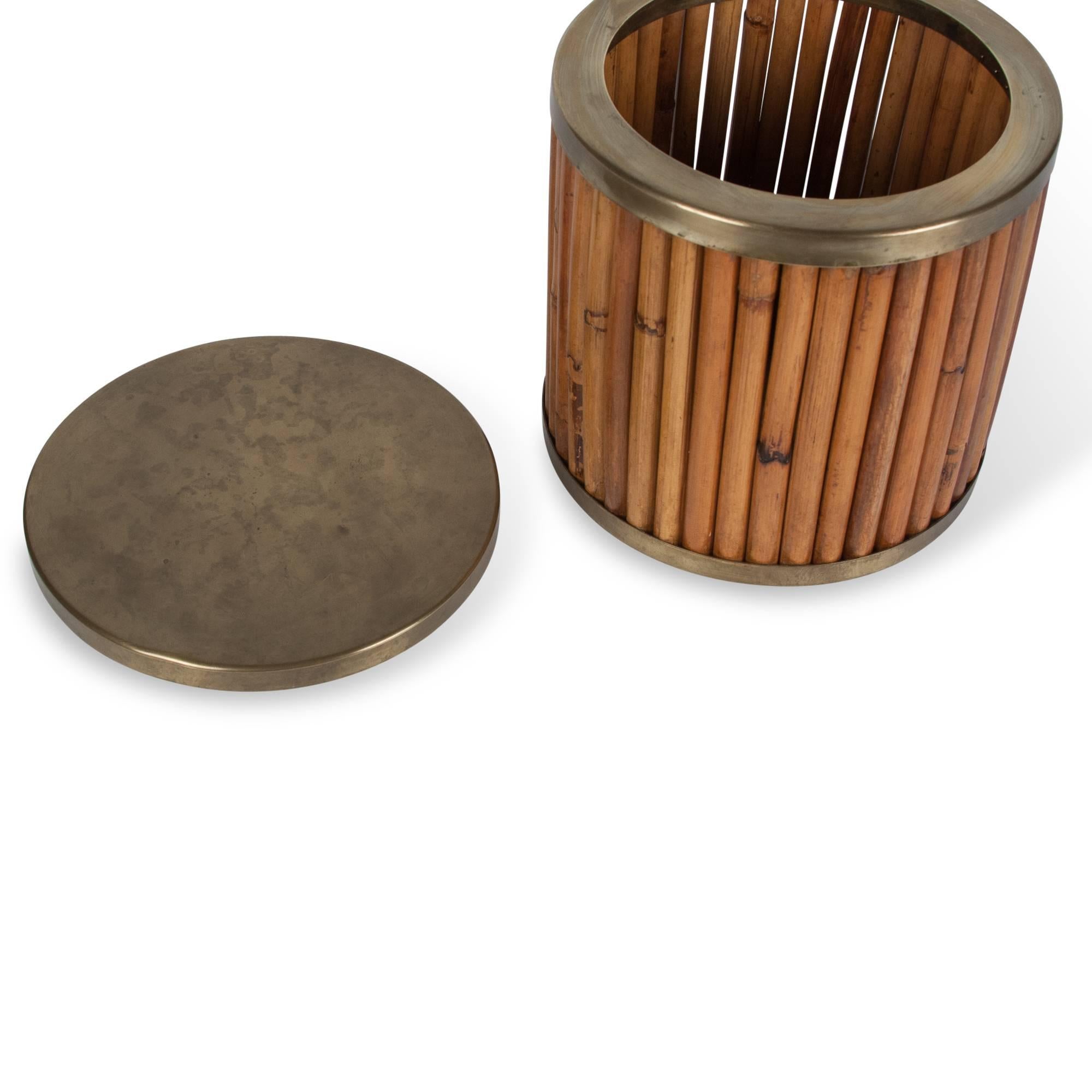 Italian Bamboo and Brass Wastebasket by Gabrielle Crespi For Sale