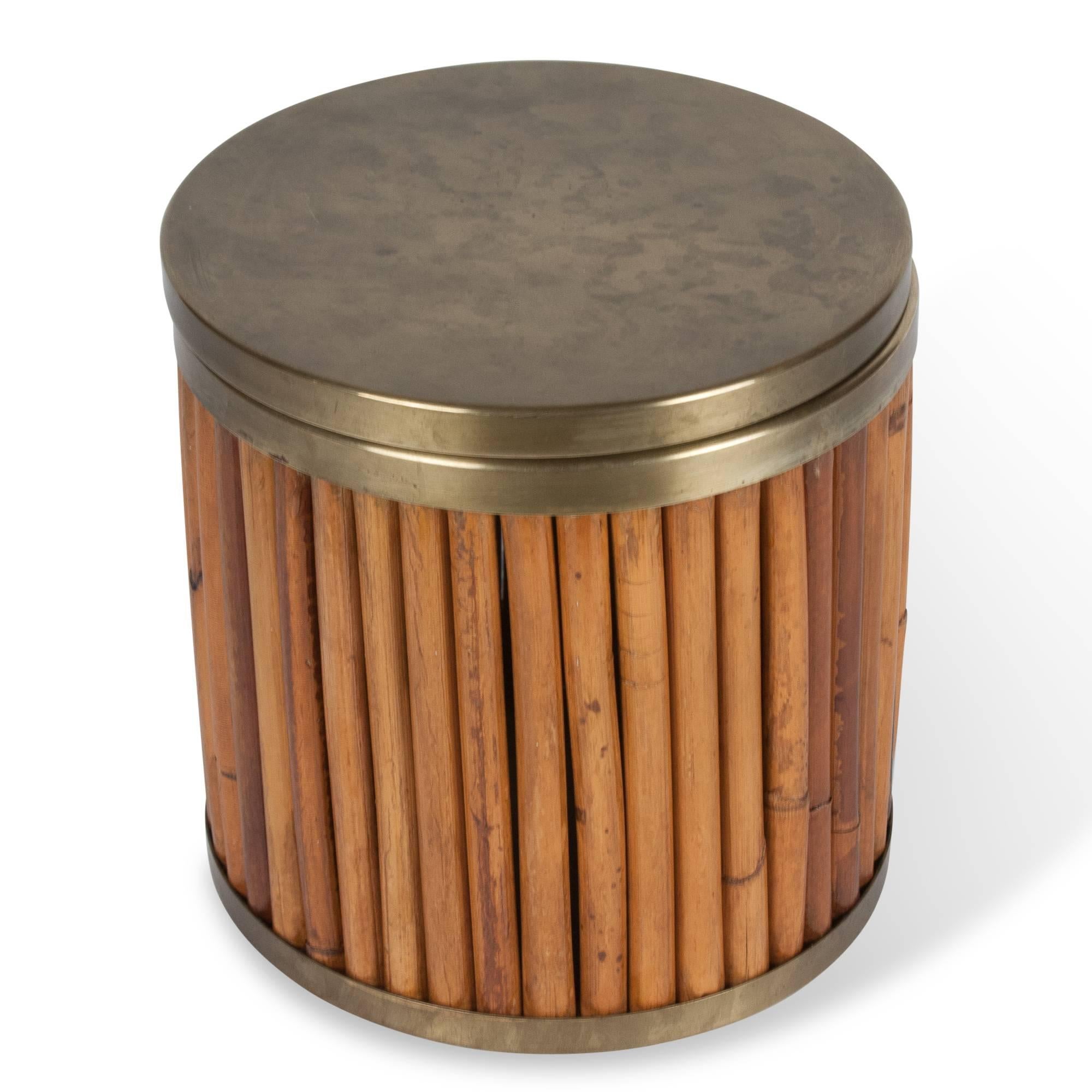 Bamboo and Brass Wastebasket by Gabrielle Crespi In Good Condition For Sale In Brooklyn, NY