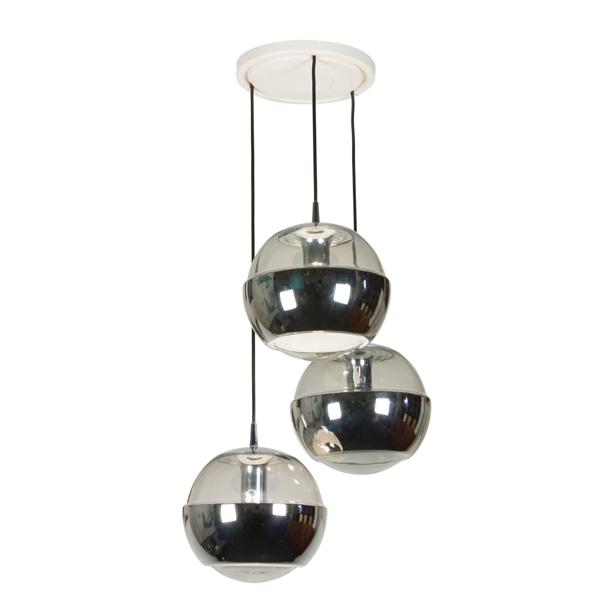 Triple Sphere Hanging Light by Peill and Putzler, German, 1960s In Excellent Condition For Sale In Brooklyn, NY