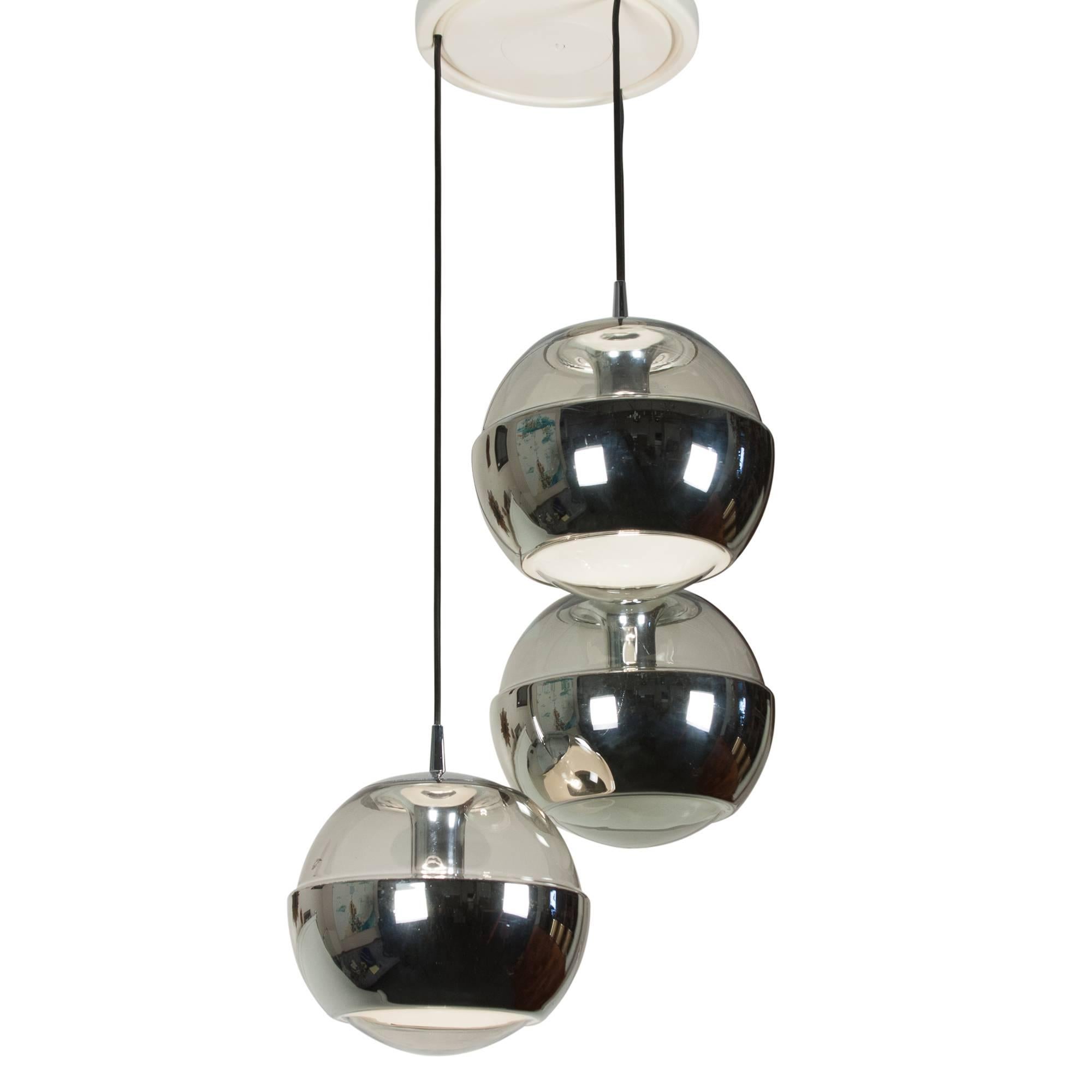 Mid-20th Century Triple Sphere Hanging Light by Peill and Putzler, German, 1960s For Sale